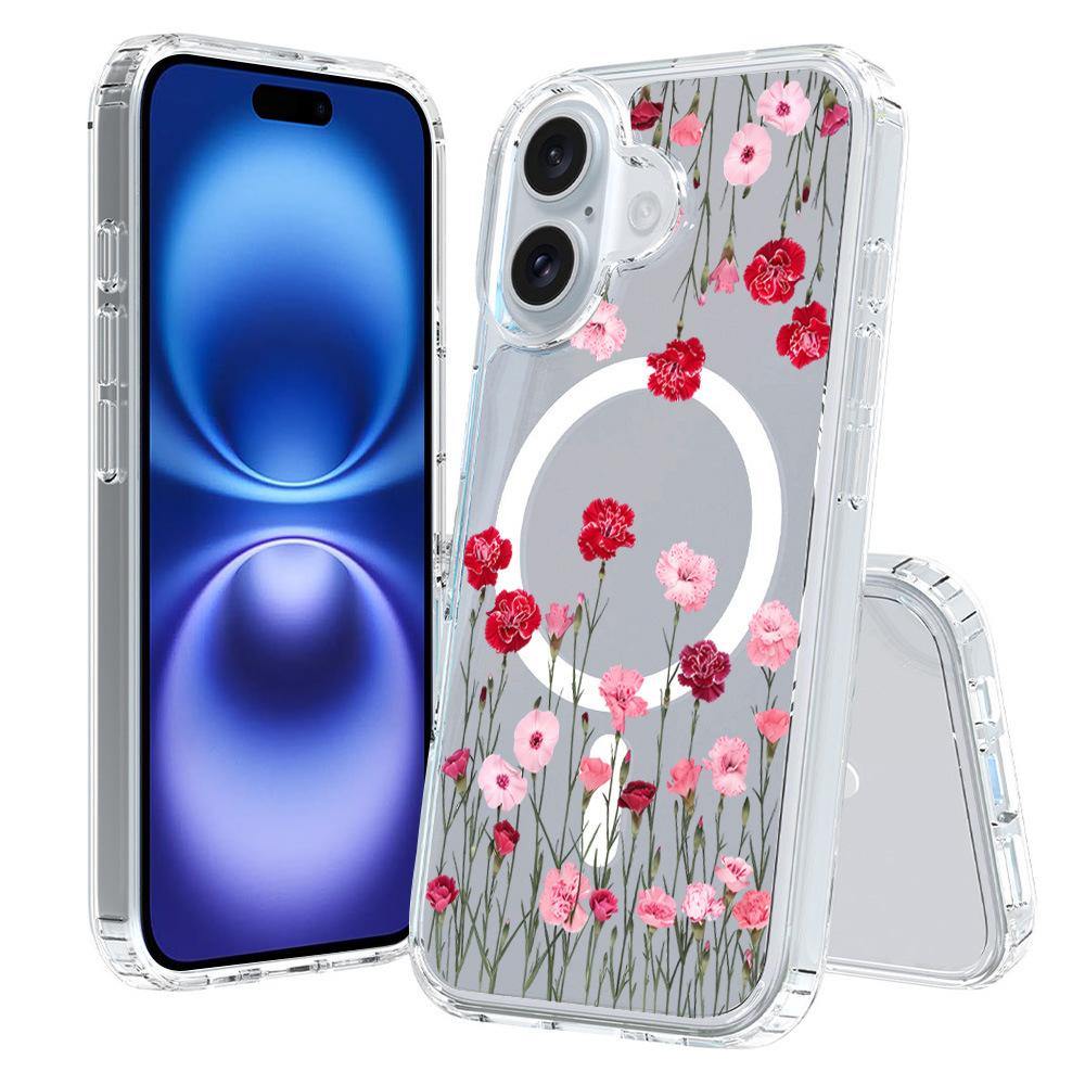 For iPhone 16 Plus Pattern Printing TPU + PC Magnetic Shockproof Phone Case(Pink Red 031) - Shopkiz.com