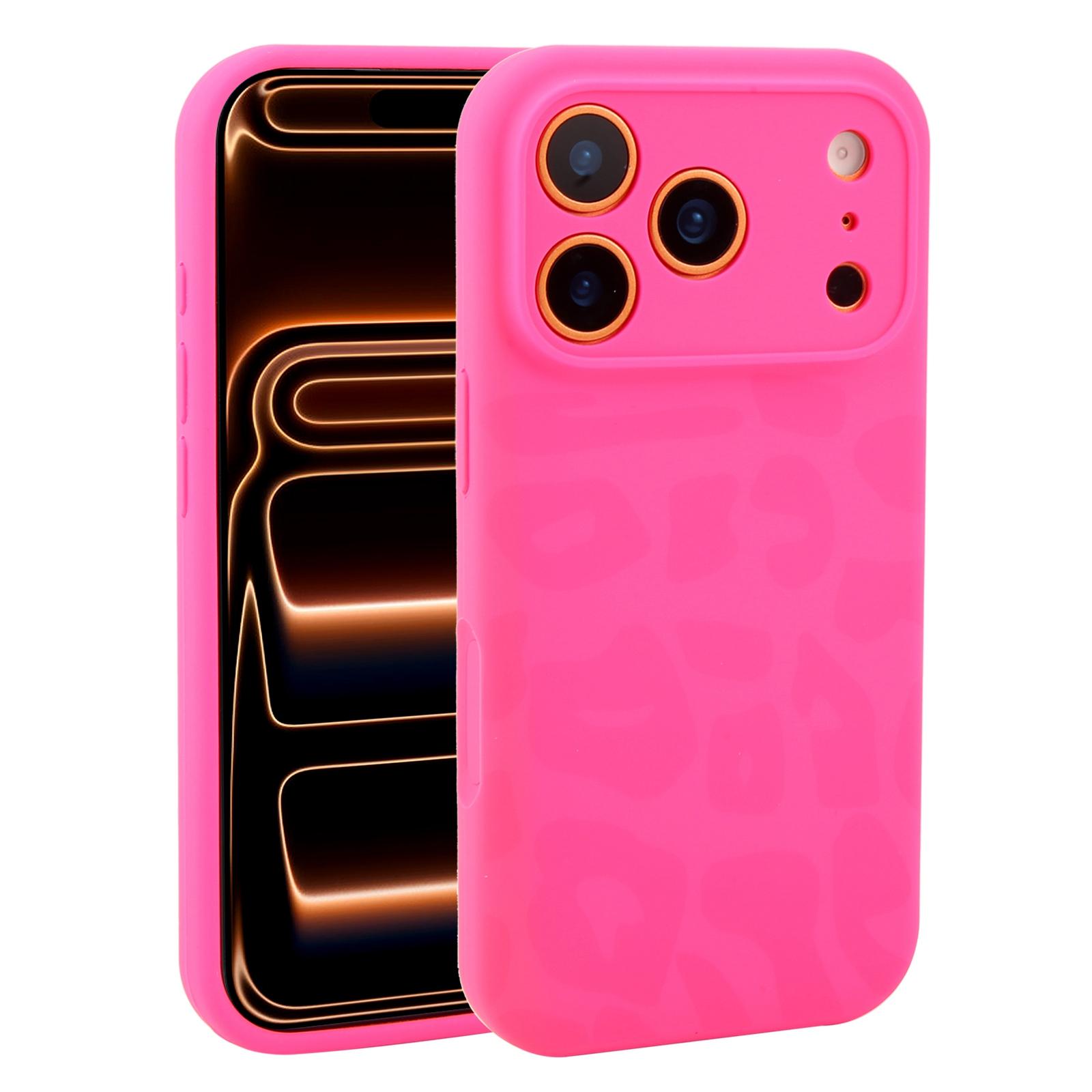 For iPhone 17 Pro Precision Hole Leopard Print Liquid Silicone Phone Case(Hot Pink) - Shopkiz.com