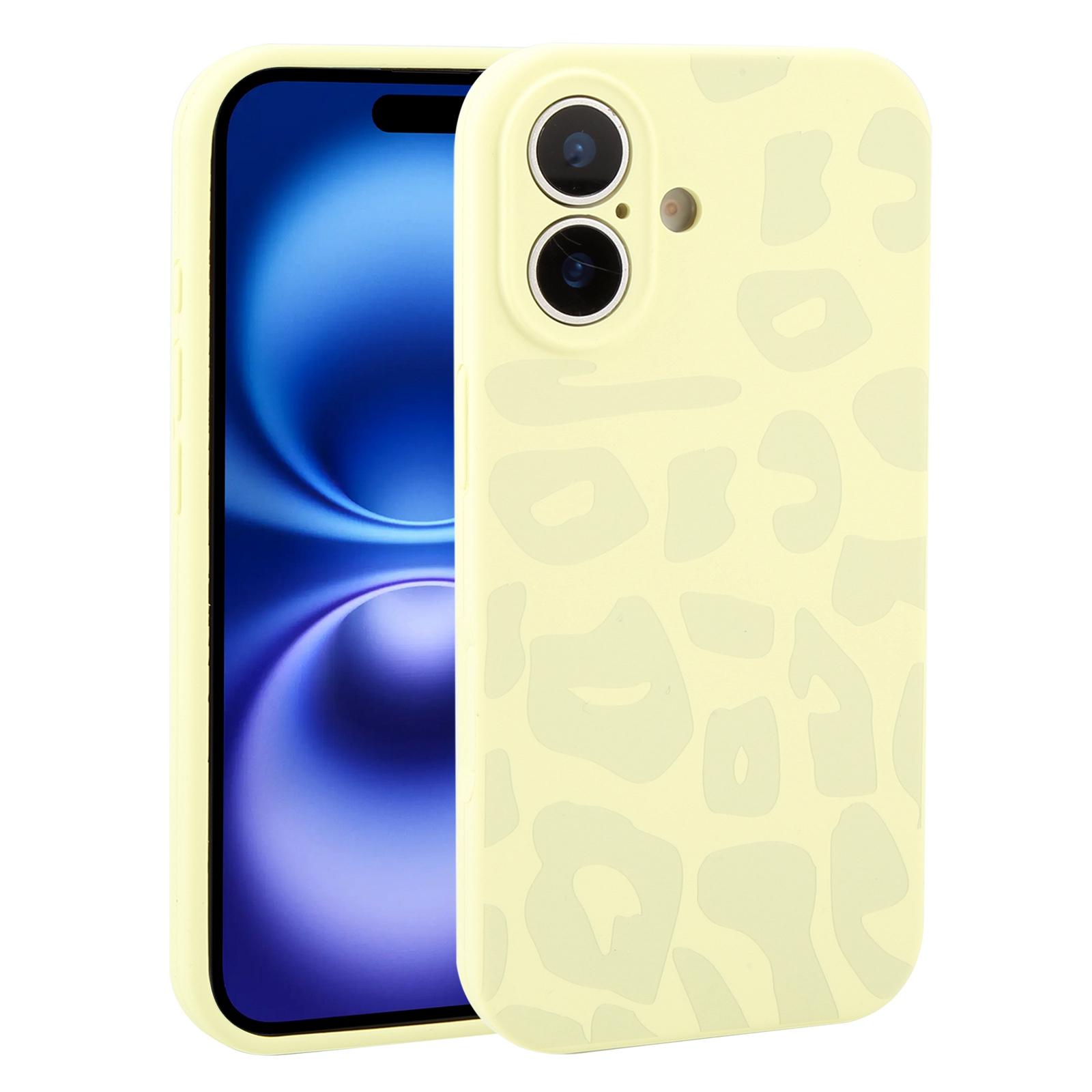 For iPhone 16 Precision Hole Leopard Print Liquid Silicone Phone Case(Milk Yellow) - Shopkiz.com