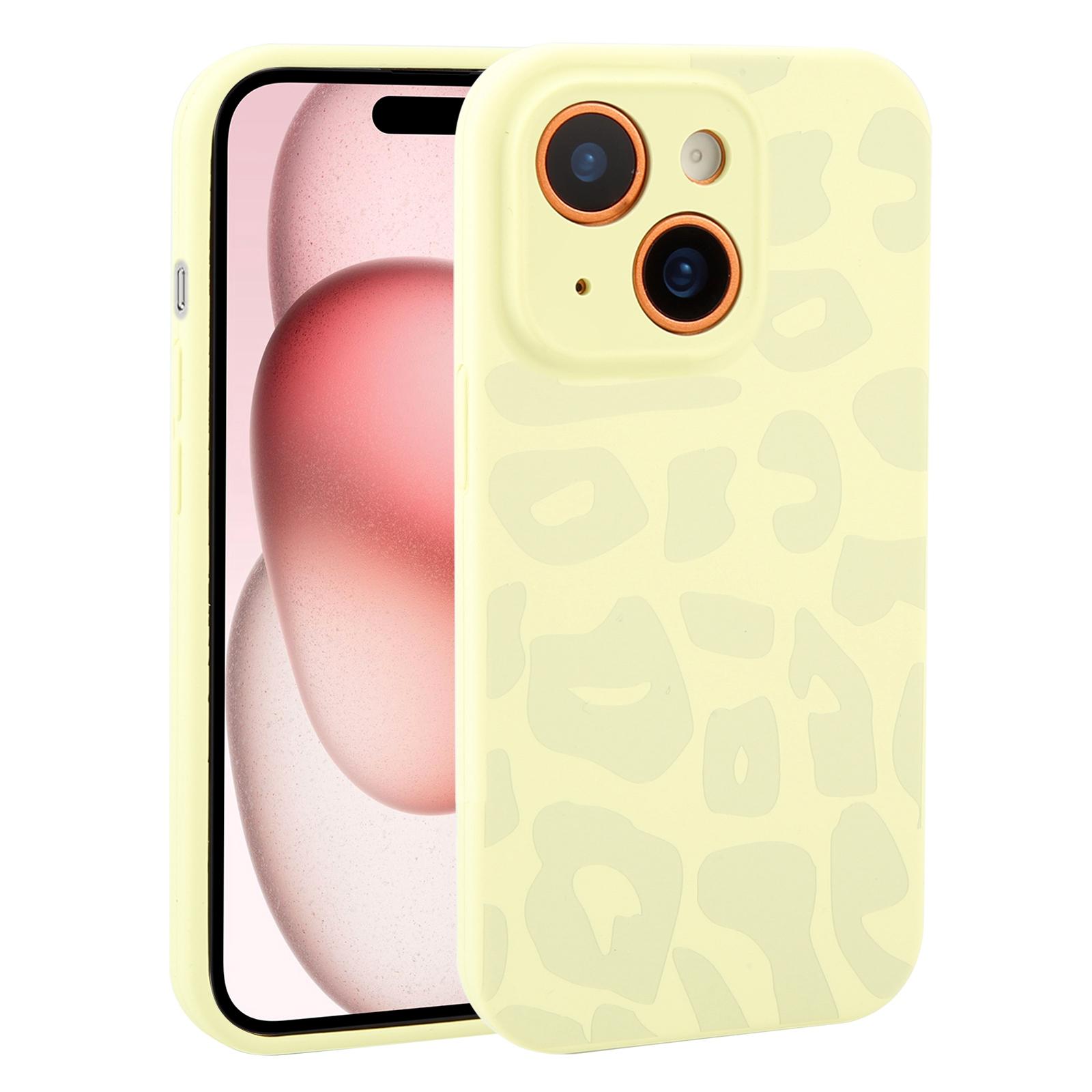 For iPhone 15 Precision Hole Leopard Print Liquid Silicone Phone Case(Milk Yellow) - Shopkiz.com