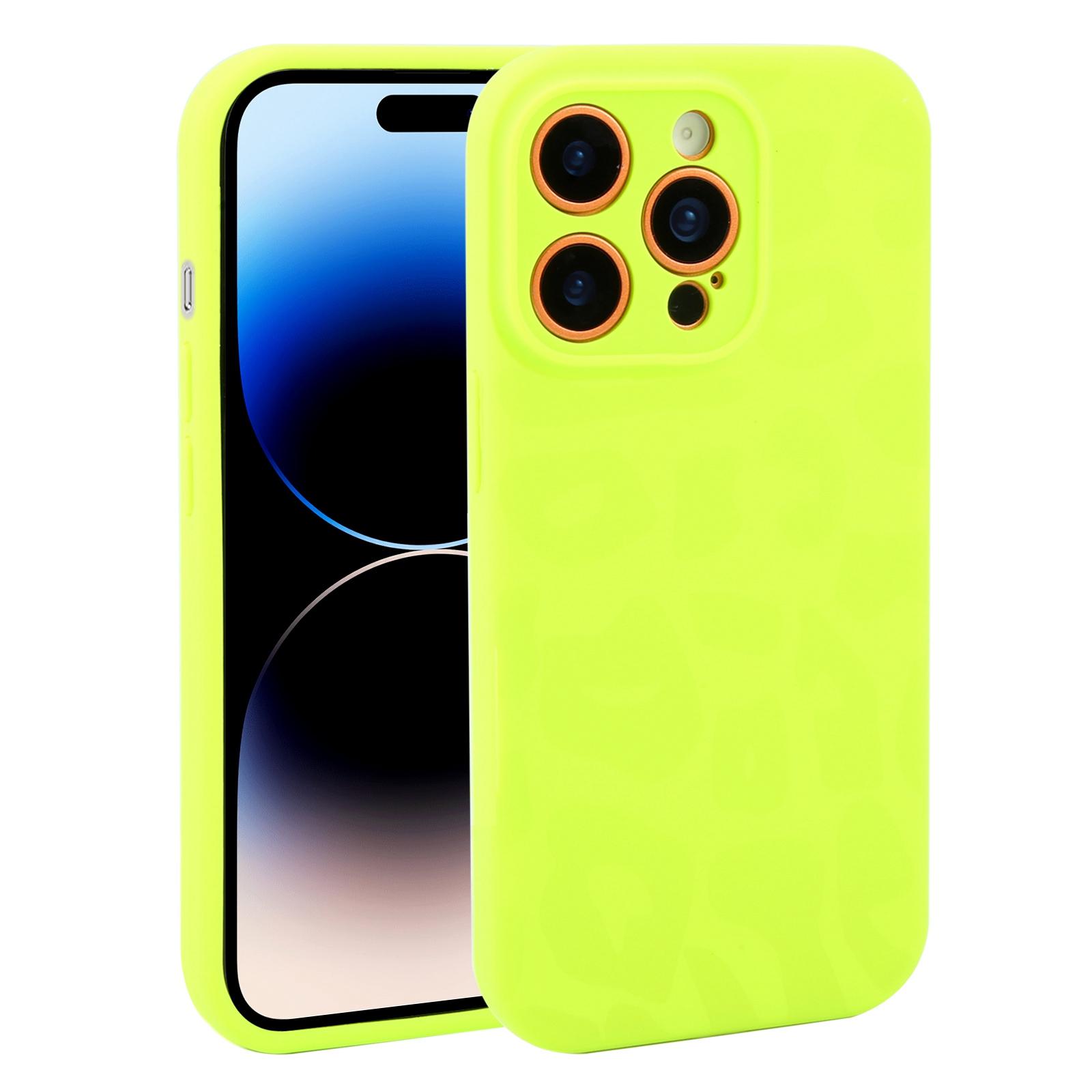 For iPhone 14 Pro Precision Hole Leopard Print Liquid Silicone Phone Case(Bright Green) - Shopkiz.com