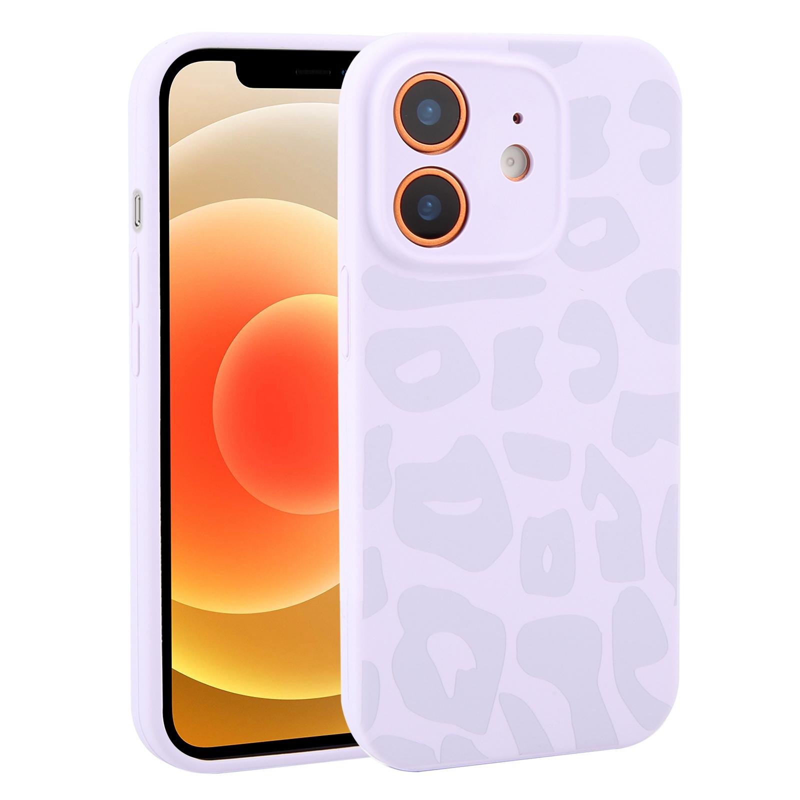 For iPhone 12 Precision Hole Leopard Print Liquid Silicone Phone Case(Lilac Purple) - Shopkiz.com