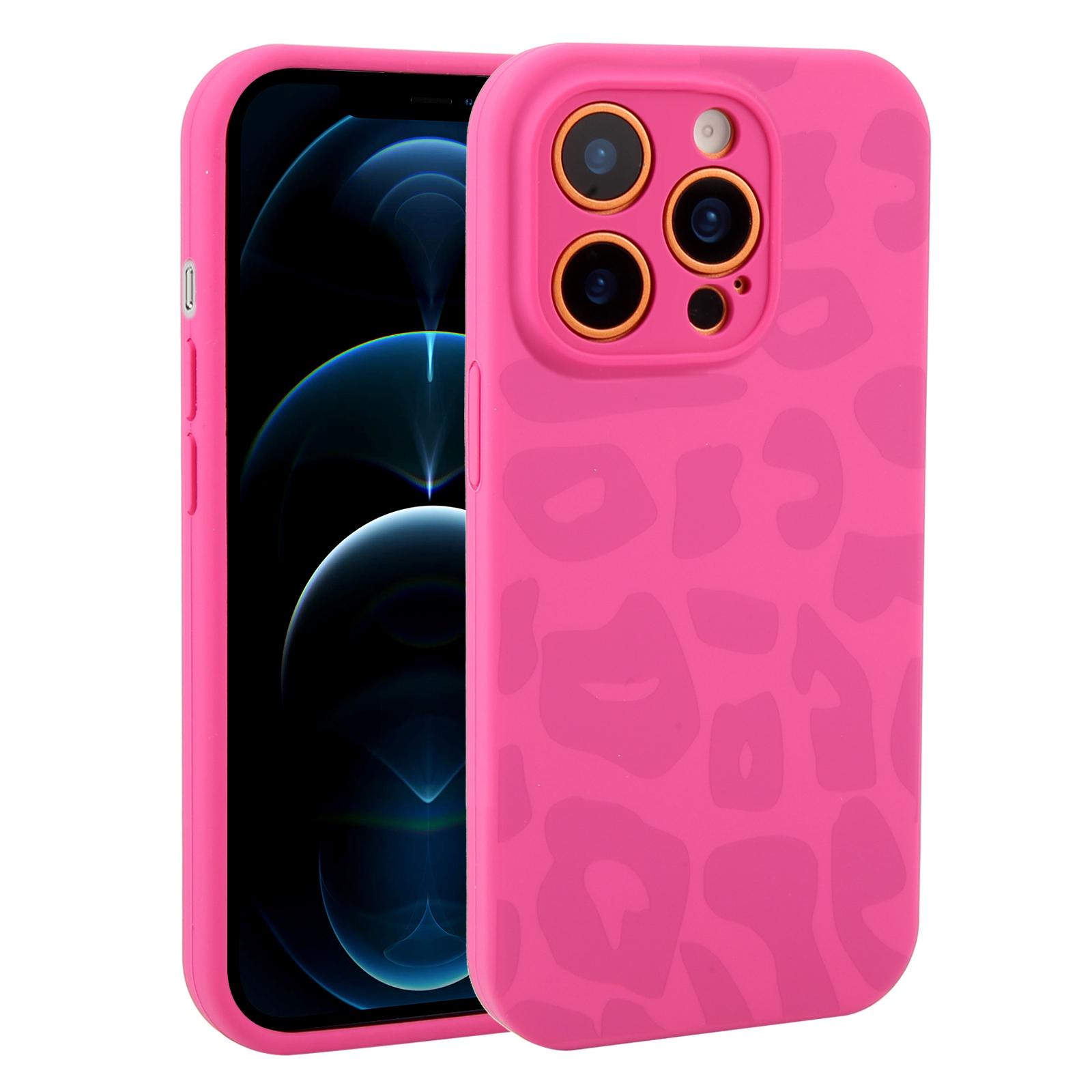For iPhone 12 Pro Max Precision Hole Leopard Print Liquid Silicone Phone Case(Magenta Dragon Fruit) - Shopkiz.com
