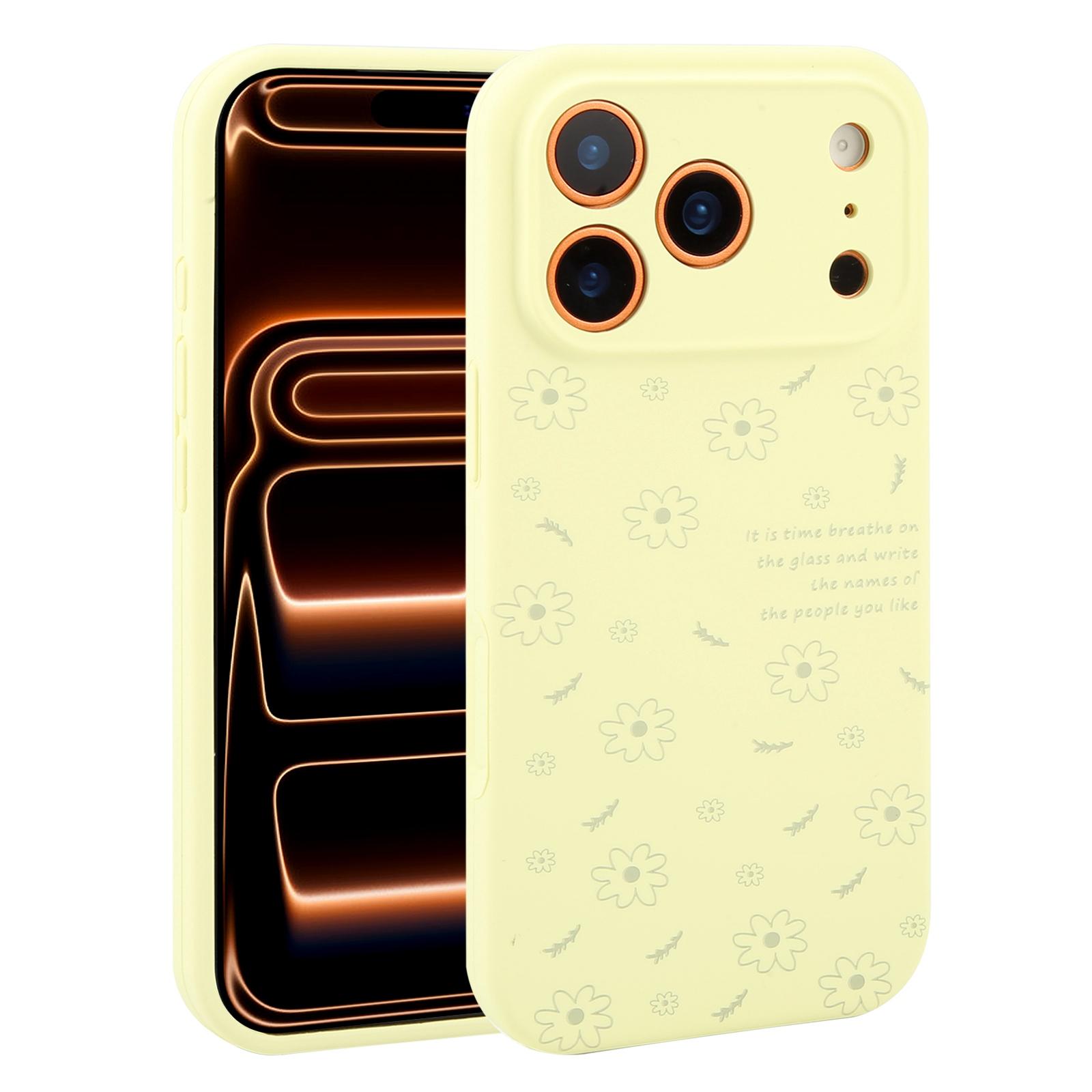 For iPhone 17 Pro Precision Hole Daisy Floral Printed Liquid Silicone Phone Case(Milk Yellow) - Shopkiz.com