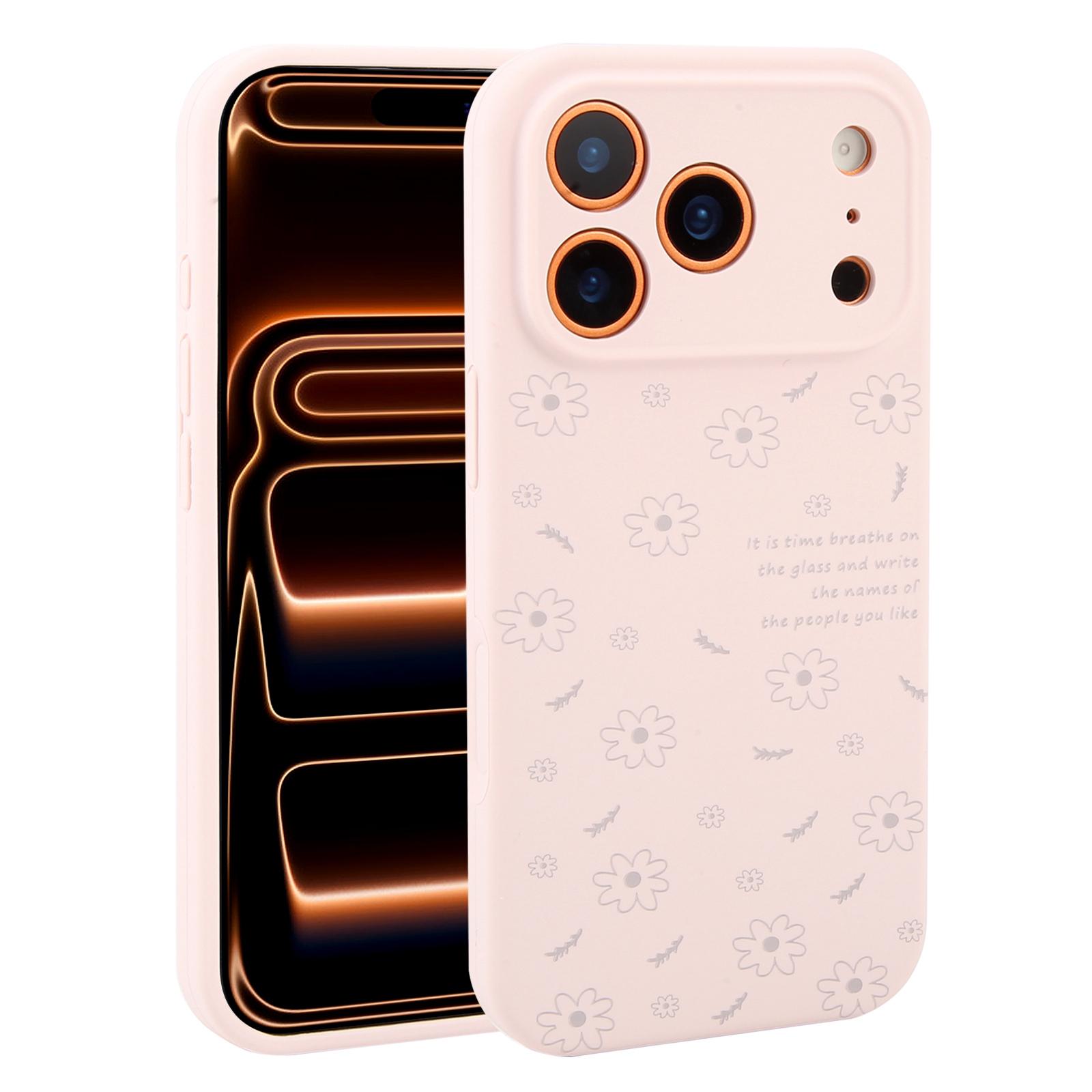 For iPhone 17 Pro Precision Hole Daisy Floral Printed Liquid Silicone Phone Case(Dusty Pink) - Shopkiz.com