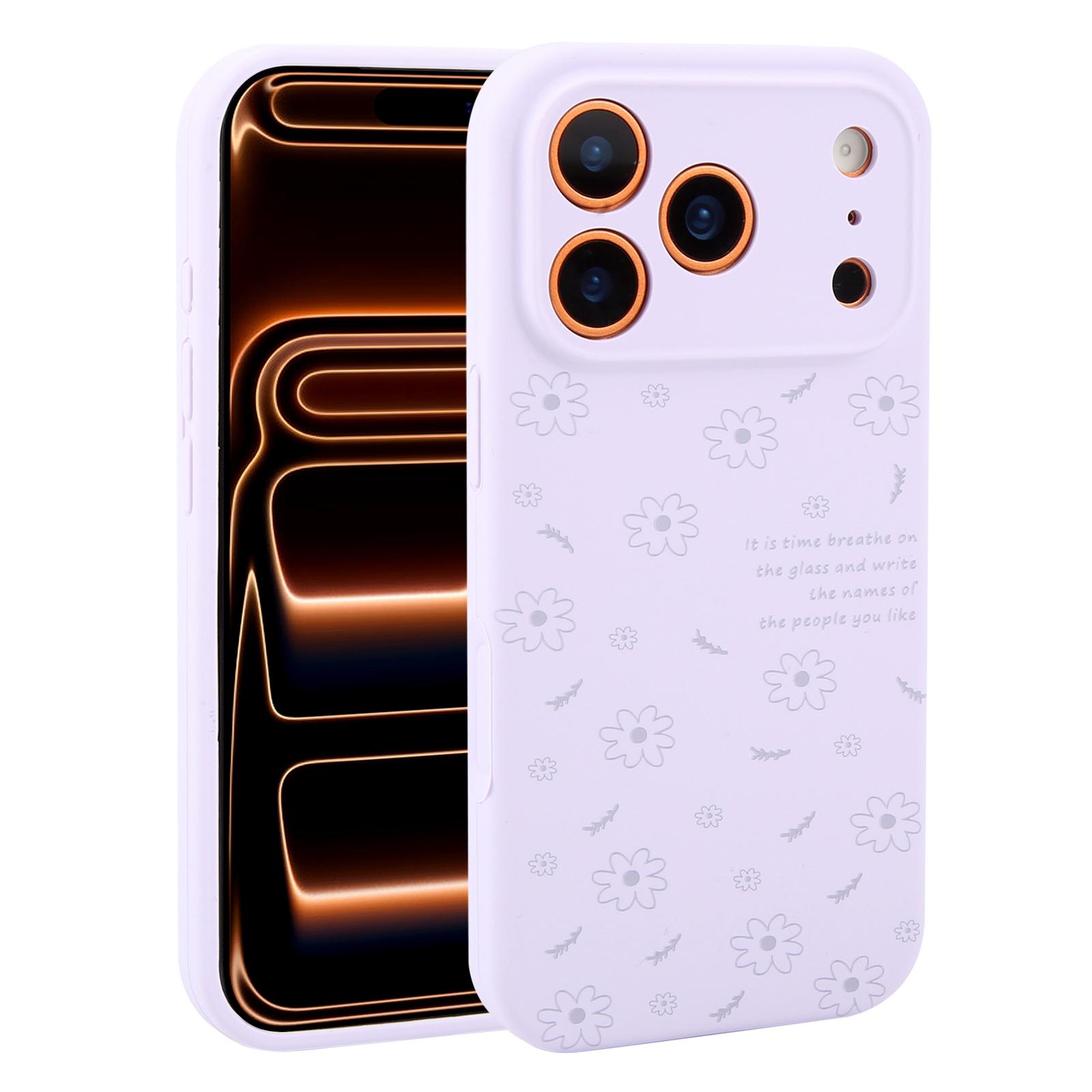 For iPhone 17 Pro Precision Hole Daisy Floral Printed Liquid Silicone Phone Case(Lilac Purple) - Shopkiz.com