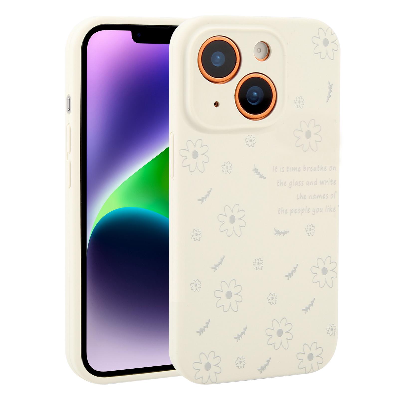 For iPhone 14 Precision Hole Daisy Floral Printed Liquid Silicone Phone Case(Grey) - Shopkiz.com