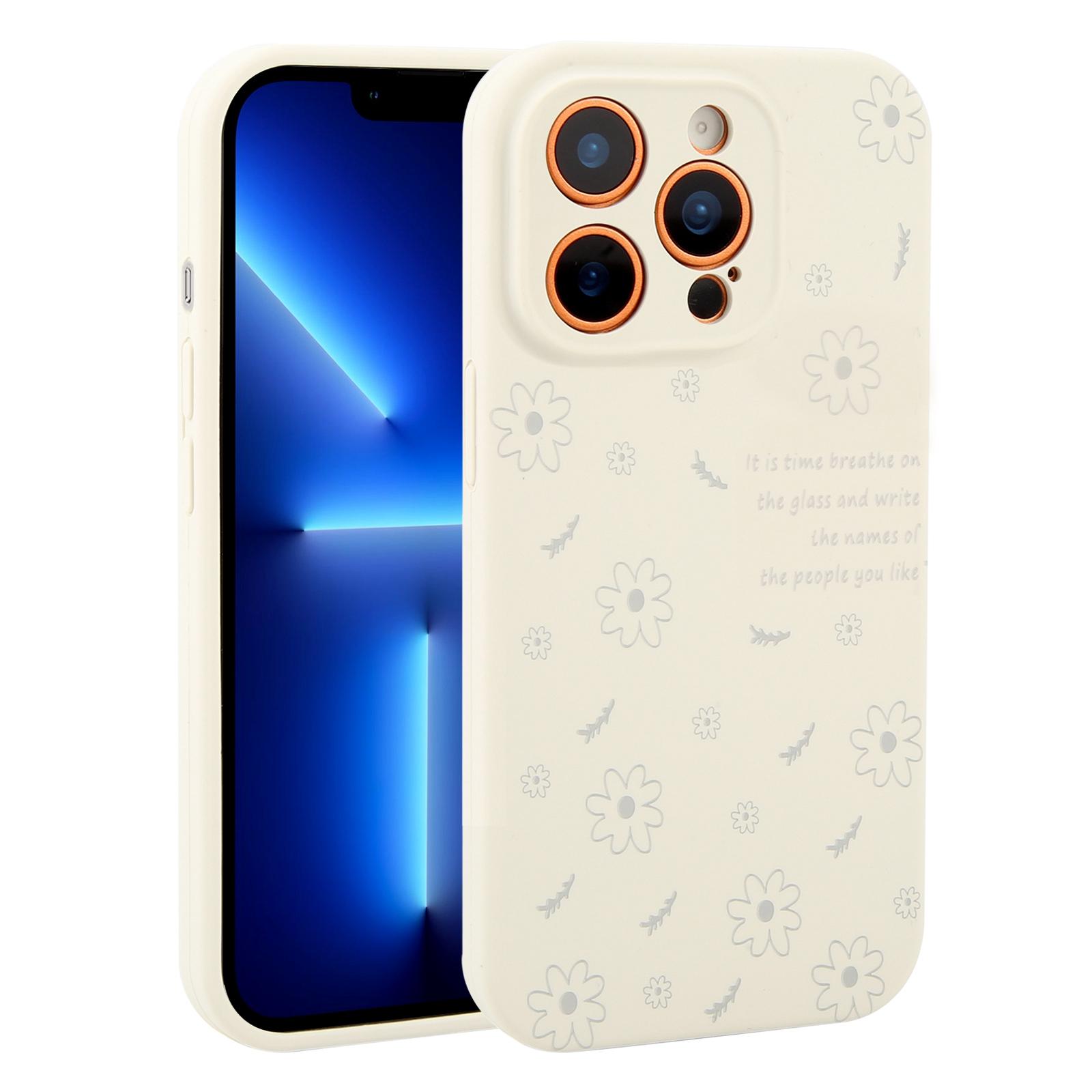 For iPhone 13 Pro Precision Hole Daisy Floral Printed Liquid Silicone Phone Case(Grey) - Shopkiz.com