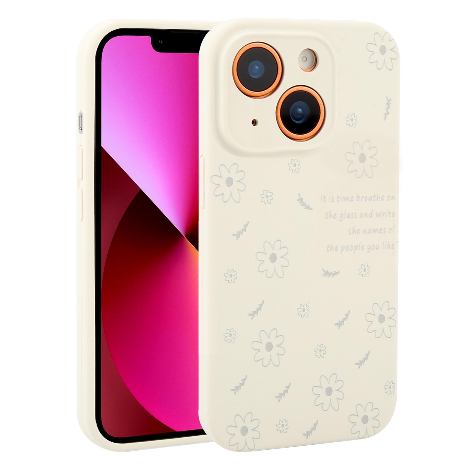 For iPhone 13 Precision Hole Daisy Floral Printed Liquid Silicone Phone Case(Grey) - Shopkiz.com