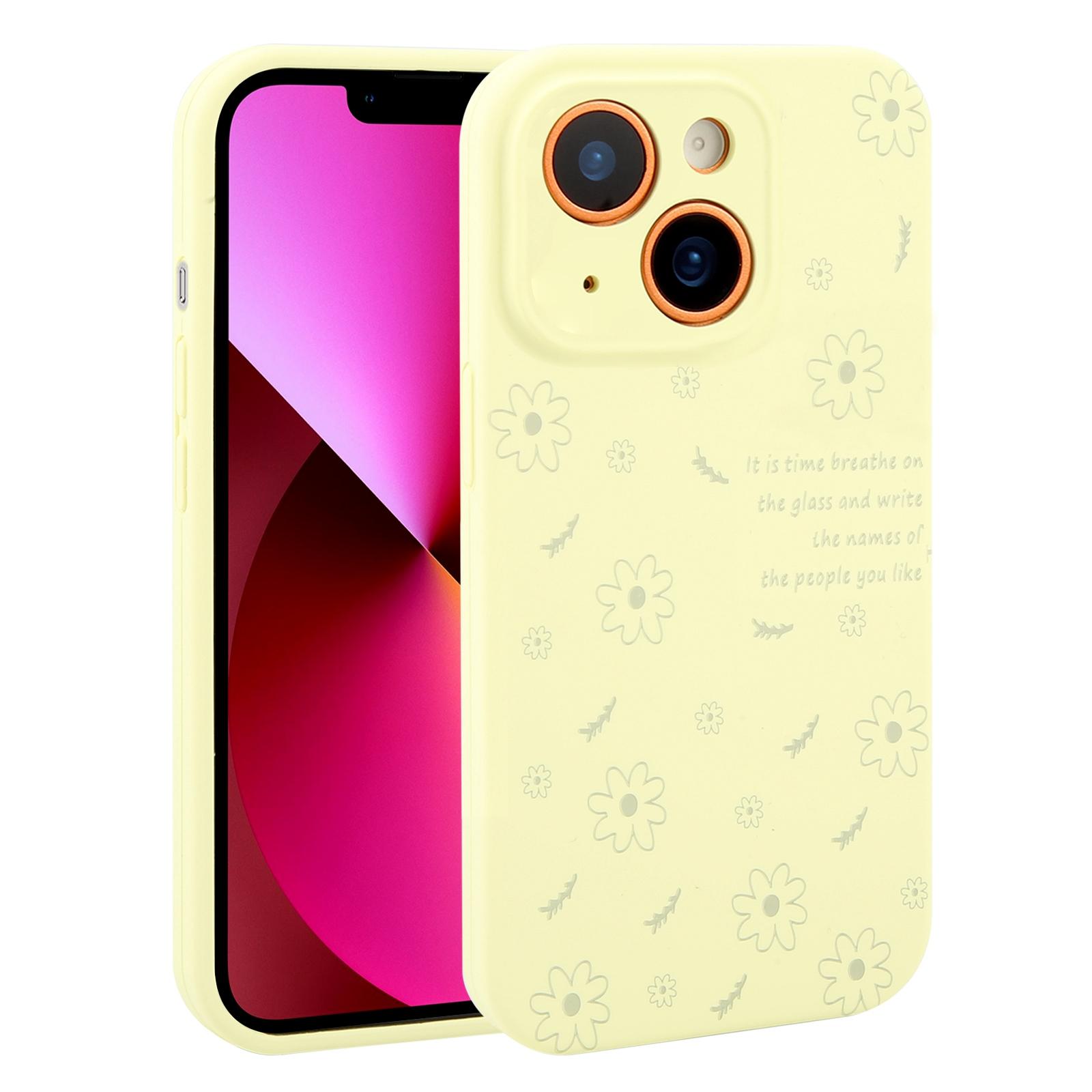 For iPhone 13 Precision Hole Daisy Floral Printed Liquid Silicone Phone Case(Milk Yellow) - Shopkiz.com