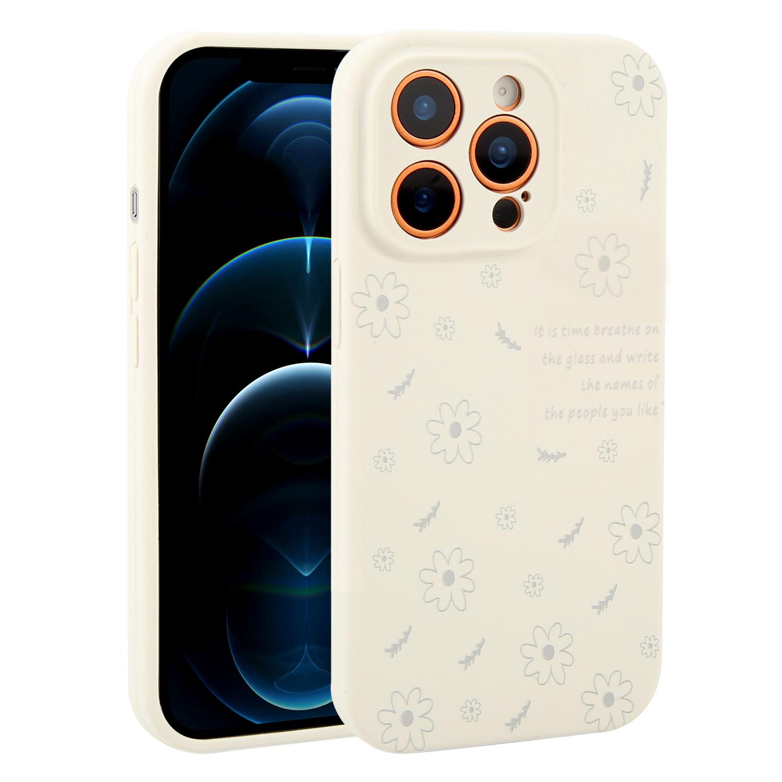 For iPhone 12 Pro Max Precision Hole Daisy Floral Printed Liquid Silicone Phone Case(Grey) - Shopkiz.com