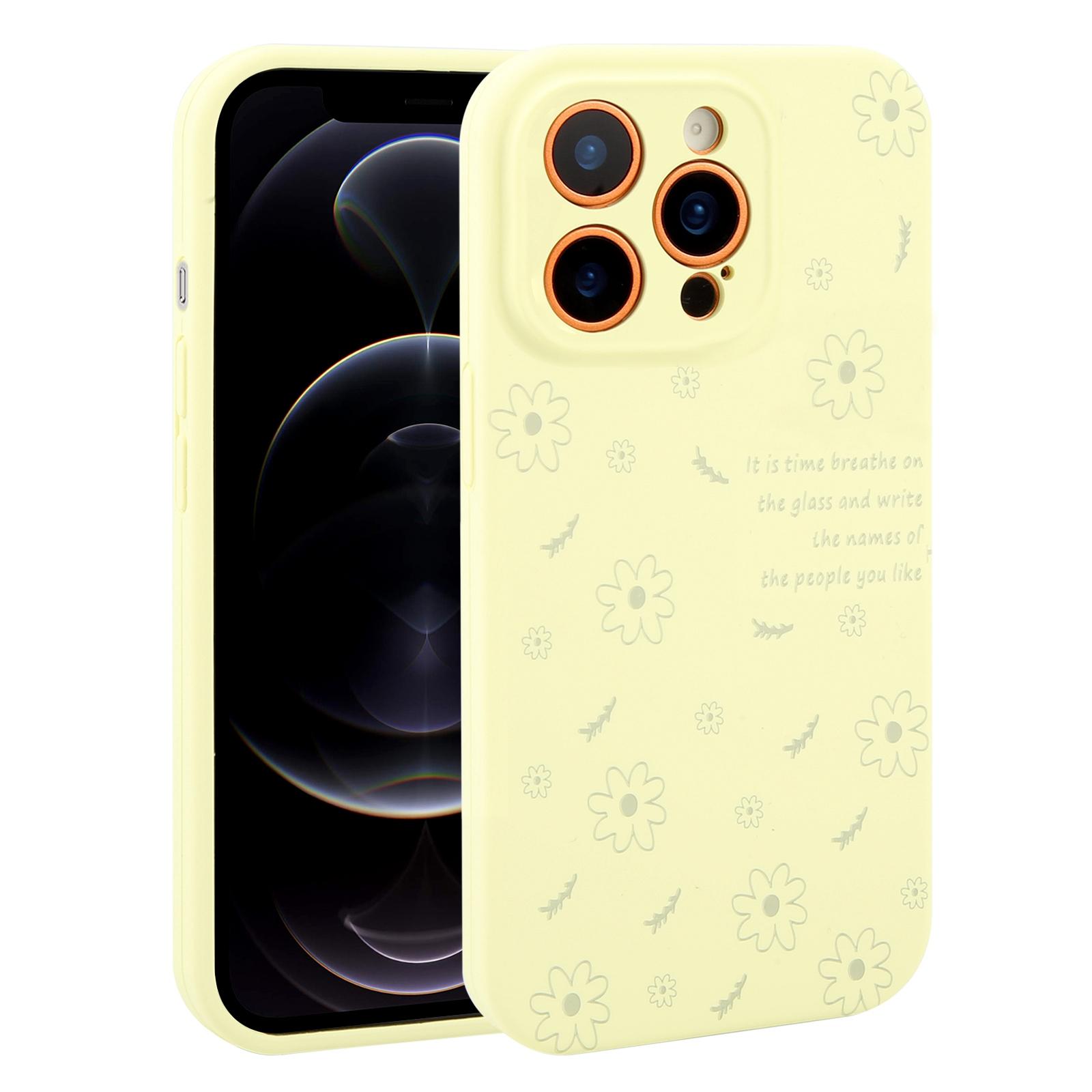 For iPhone 12 Pro Precision Hole Daisy Floral Printed Liquid Silicone Phone Case(Milk Yellow) - Shopkiz.com