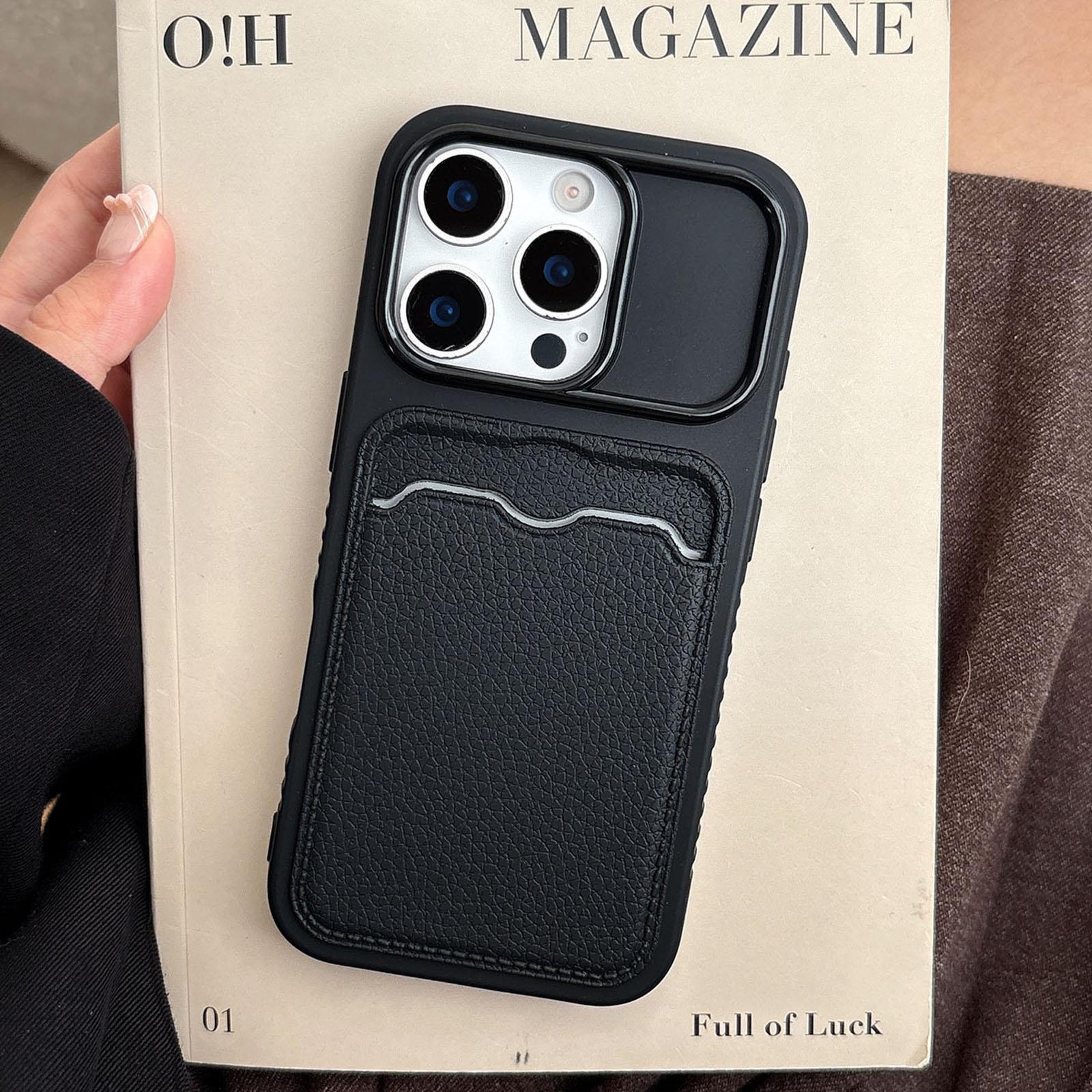 For iPhone 15 Pro Solid Color Lychee Texture Card Slot TPU Phone Case(Black) - Shopkiz.com