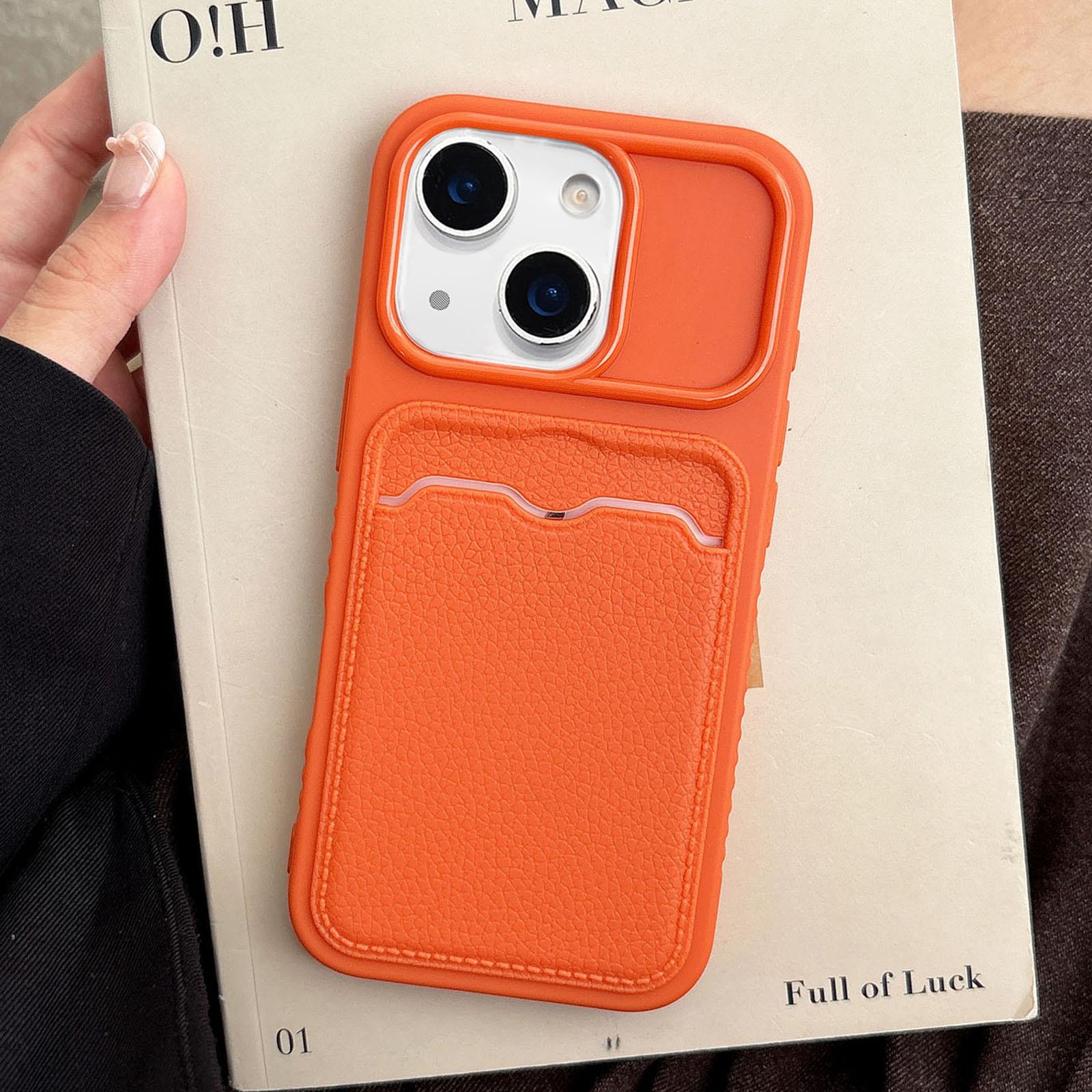 For iPhone 15 Plus Solid Color Lychee Texture Card Slot TPU Phone Case(Orange) - Shopkiz.com