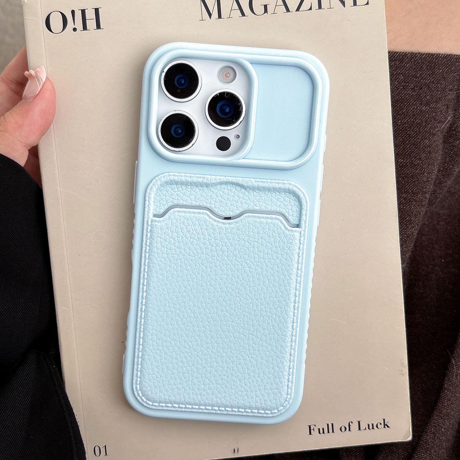 For iPhone 14 Pro Solid Color Lychee Texture Card Slot TPU Phone Case(Blue) - Shopkiz.com