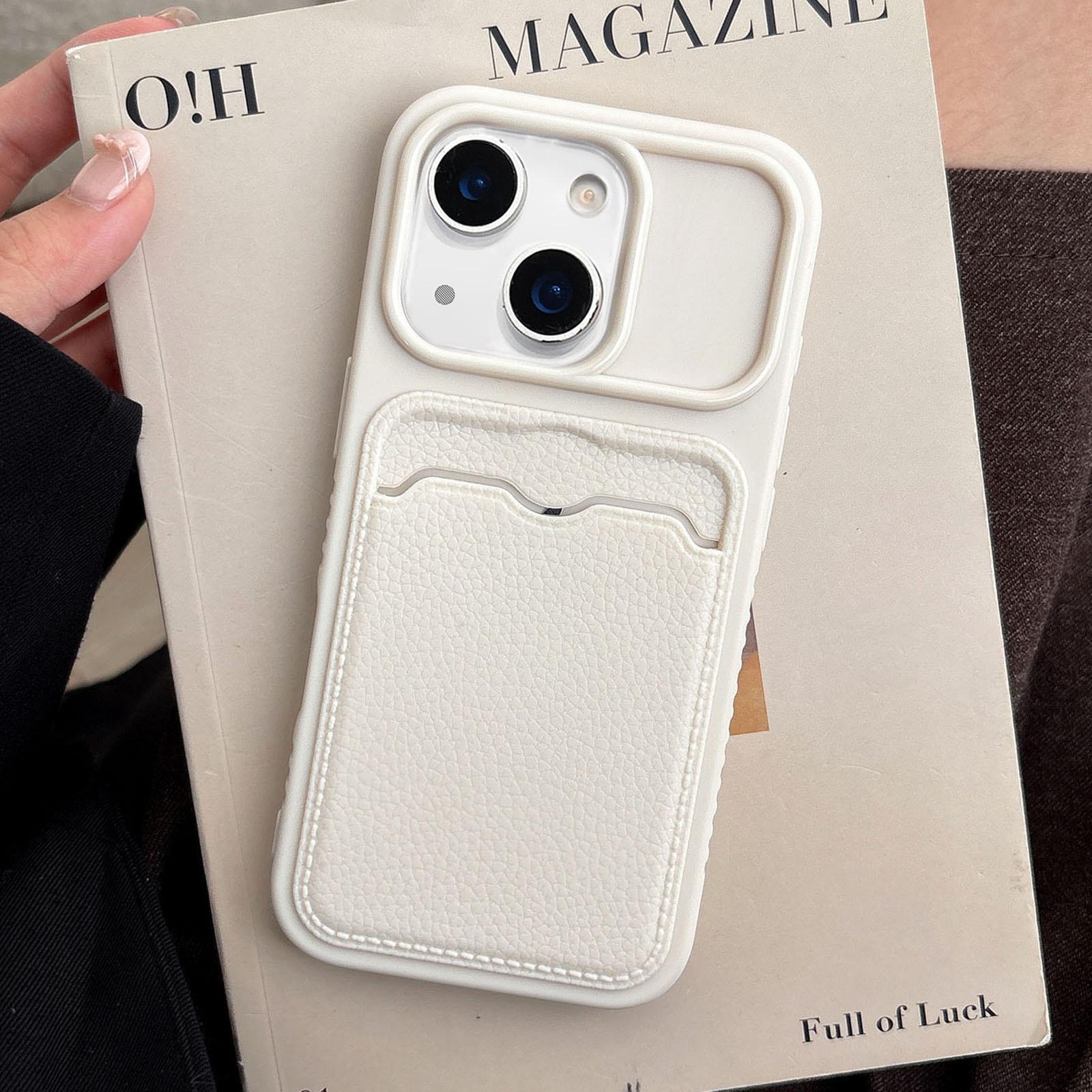 For iPhone 13 Solid Color Lychee Texture Card Slot TPU Phone Case(White) - Shopkiz.com