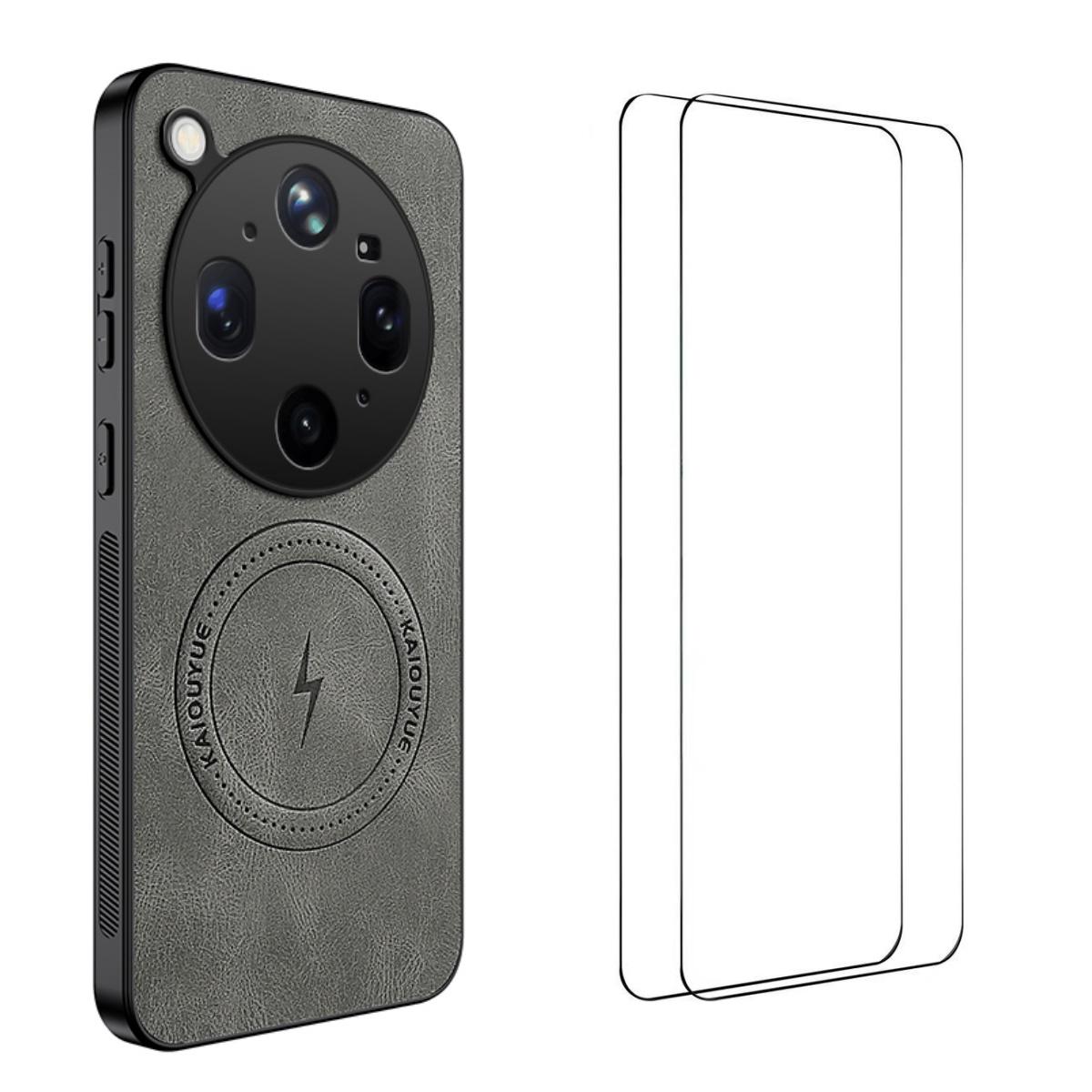 For OPPO Find X9 Ultra WANLONFENG Nappa Texture Magnetic Phone Case with 2pcs Screen Films(Grey) - Shopkiz.com