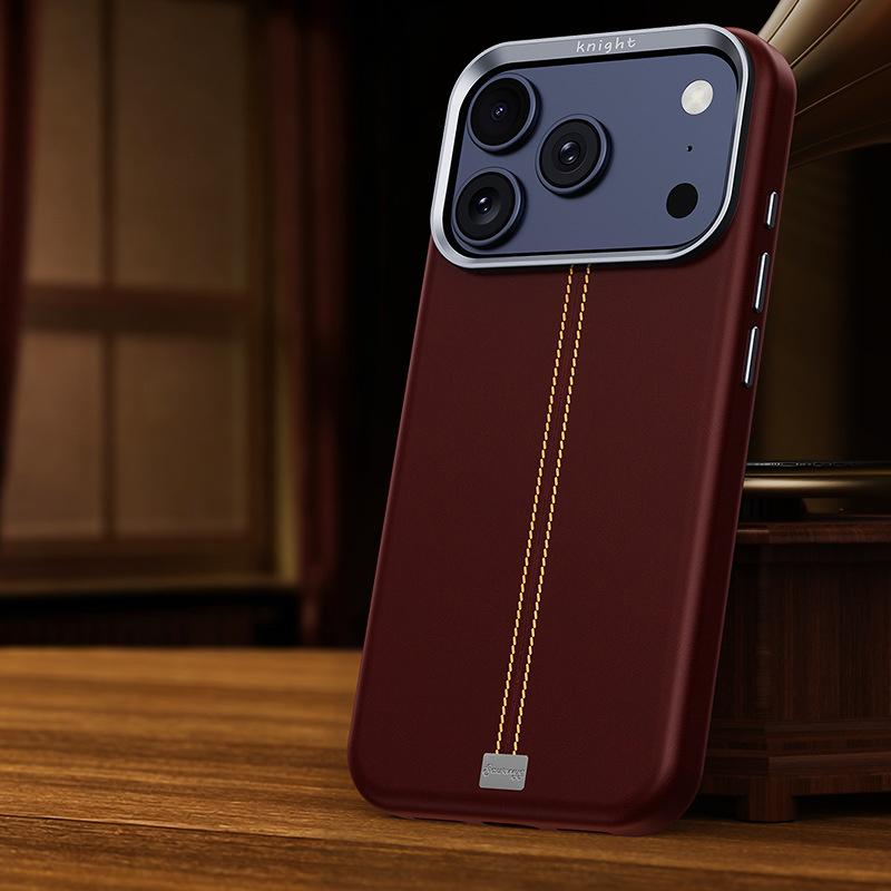 For iPhone 17 Pro Jazz Series Retro Vegan Leather Textured Metal Frame Magnetic Phone Case(Red) - Shopkiz.com