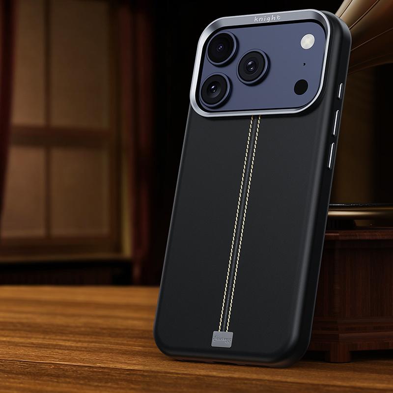 For iPhone 17 Pro Jazz Series Retro Vegan Leather Textured Metal Frame Magnetic Phone Case(Black) - Shopkiz.com