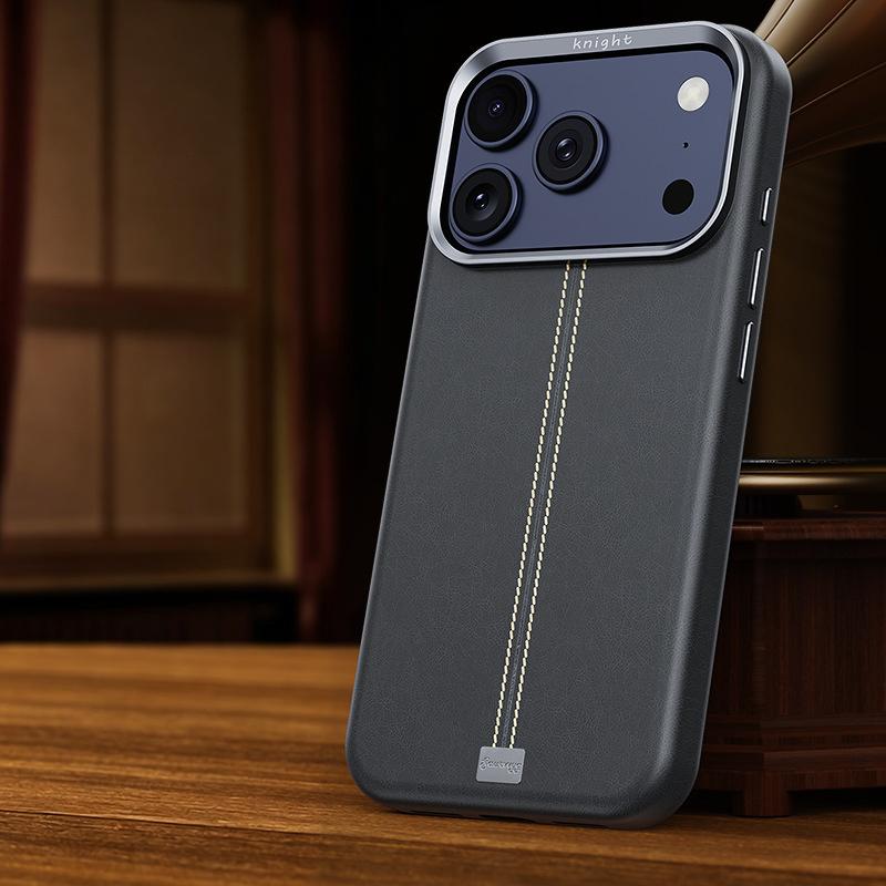 For iPhone 17 Pro Jazz Series Retro Vegan Leather Textured Metal Frame Magnetic Phone Case(Titanium Gray) - Shopkiz.com