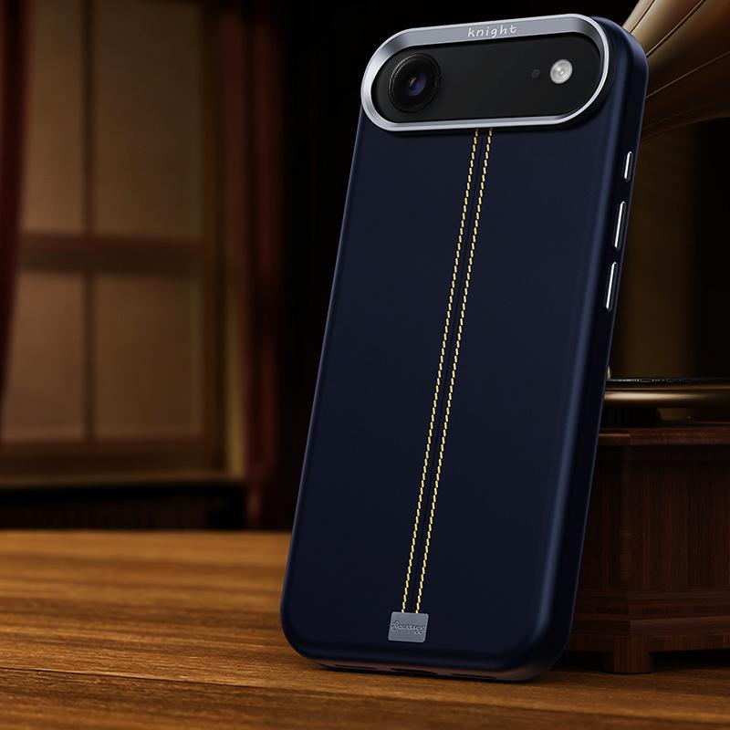 For iPhone Air Jazz Series Retro Vegan Leather Textured Metal Frame Magnetic Phone Case(Dark Blue) - Shopkiz.com