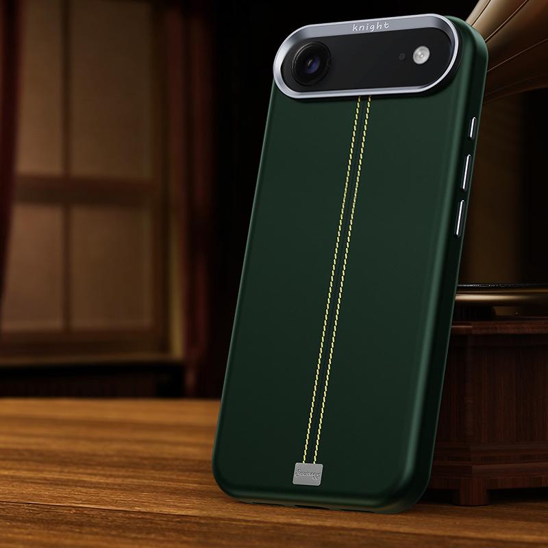 For iPhone Air Jazz Series Retro Vegan Leather Textured Metal Frame Magnetic Phone Case(Green) - Shopkiz.com