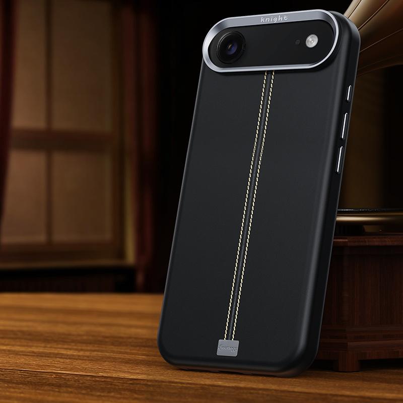 For iPhone Air Jazz Series Retro Vegan Leather Textured Metal Frame Magnetic Phone Case(Black) - Shopkiz.com