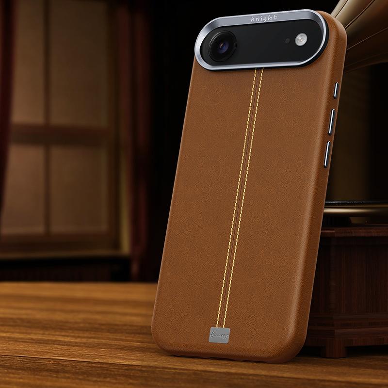 For iPhone Air Jazz Series Retro Vegan Leather Textured Metal Frame Magnetic Phone Case(Brown) - Shopkiz.com