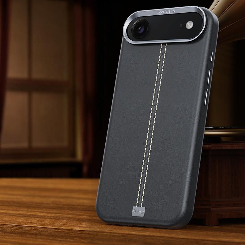 For iPhone Air Jazz Series Retro Vegan Leather Textured Metal Frame Magnetic Phone Case(Titanium Gray) - Shopkiz.com