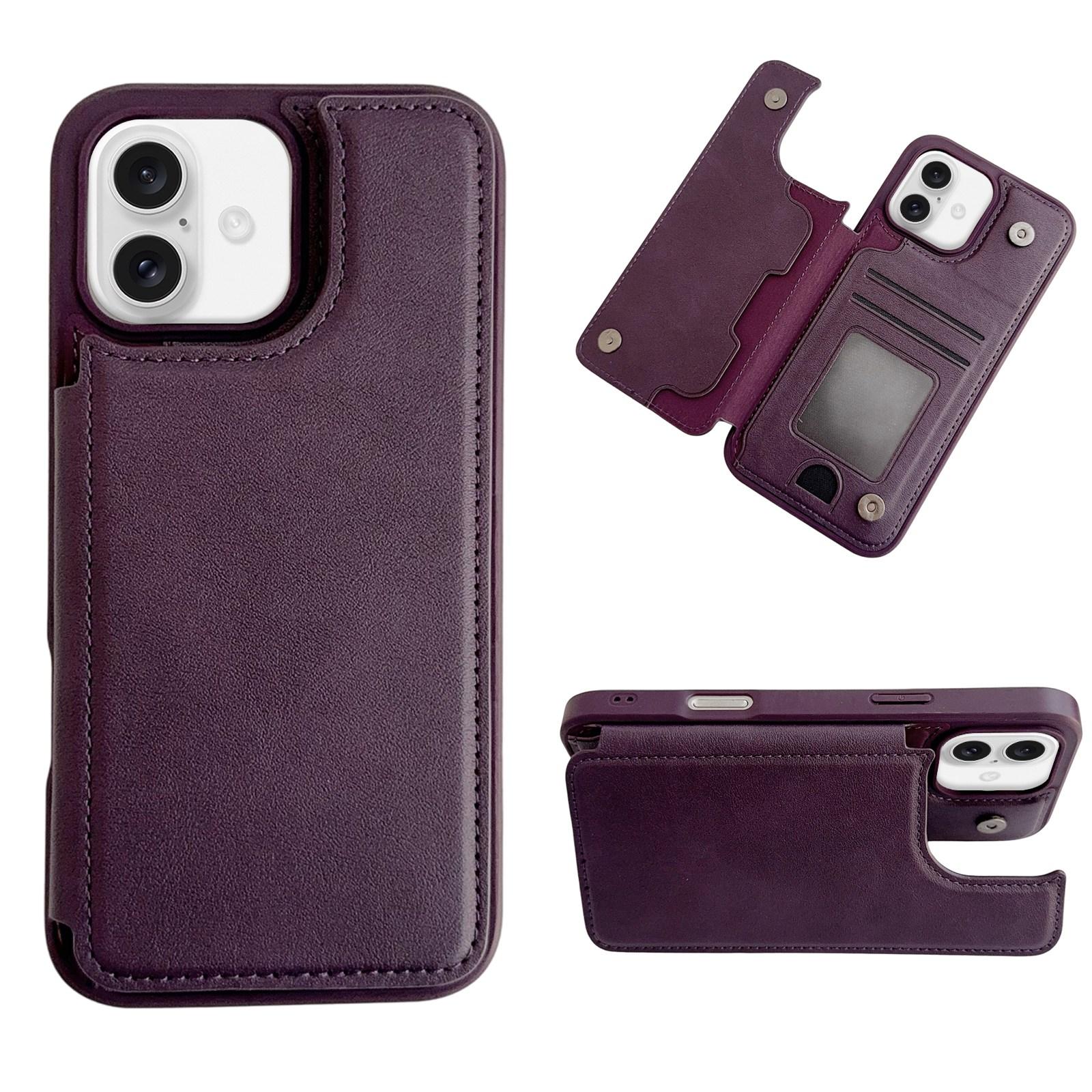 For iPhone 16 Magnetic Snap Multifunctional Card Wallet Holder Phone Case(Purple) - Shopkiz.com