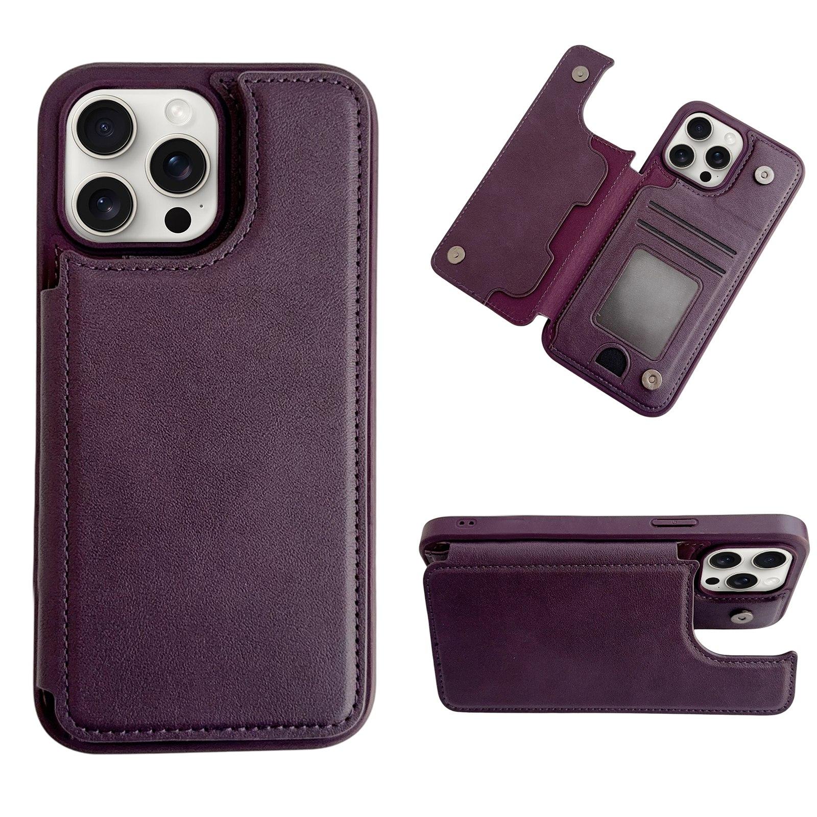 For iPhone 15 Pro Max Magnetic Snap Multifunctional Card Wallet Holder Phone Case(Purple) - Shopkiz.com