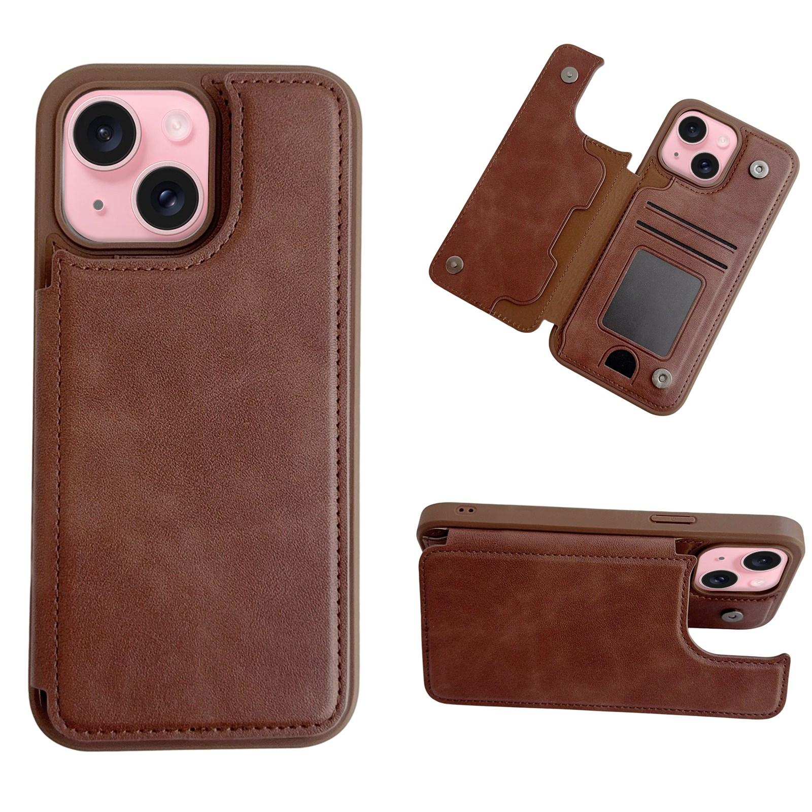 For iPhone 15 Magnetic Snap Multifunctional Card Wallet Holder Phone Case(Coffee) - Shopkiz.com
