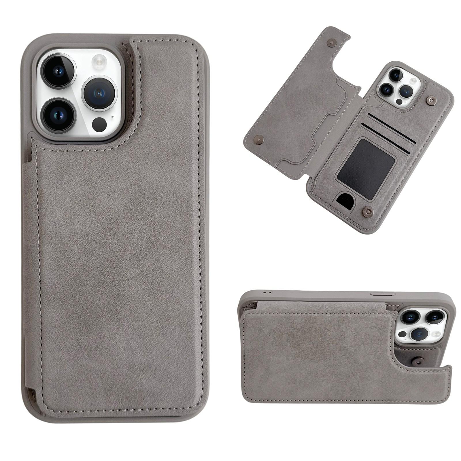 For iPhone 14 Pro Max Magnetic Snap Multifunctional Card Wallet Holder Phone Case(Grey) - Shopkiz.com