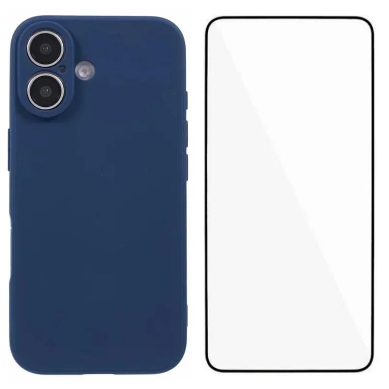 For iPhone 17 WANLONFENG Square Edge Soft TPU Phone Case with Screen Protector(Blue) - Shopkiz.com