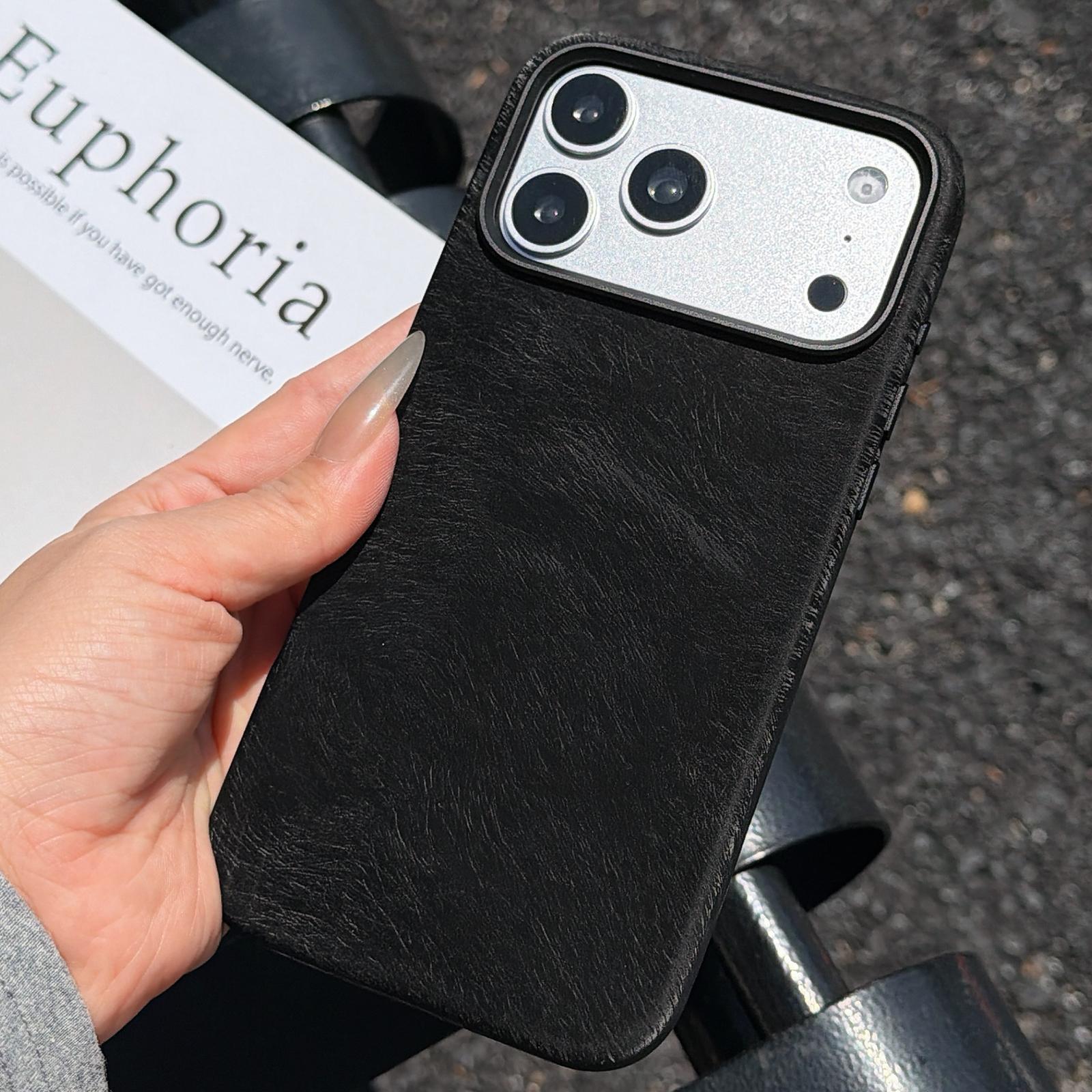 For iPhone 17 Pro Max Horsehair Pattern Magnetic Full Coverage TPU Phone Case(Black) - Shopkiz.com
