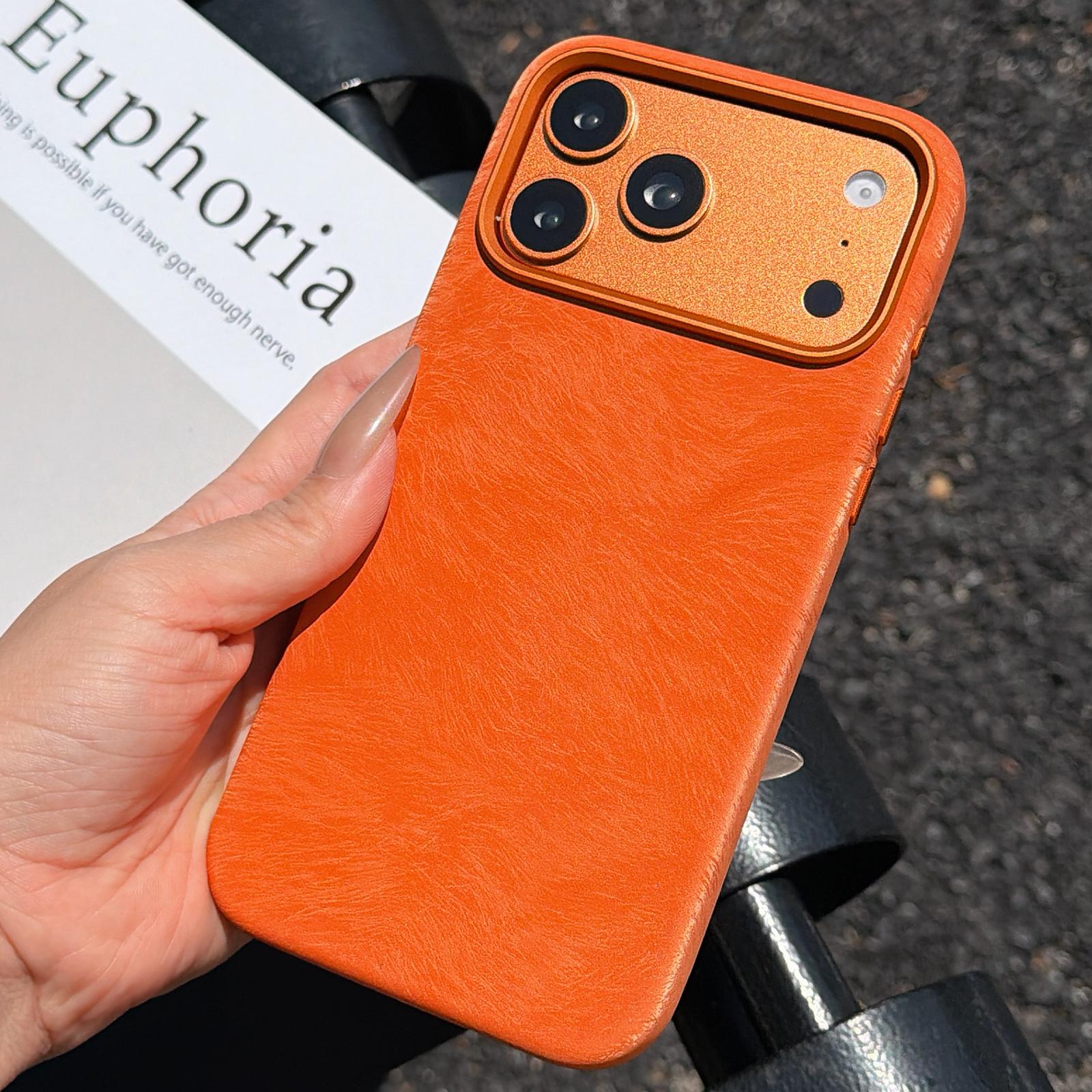 For iPhone 17 Pro Horsehair Pattern Magnetic Full Coverage TPU Phone Case(Orange) - Shopkiz.com