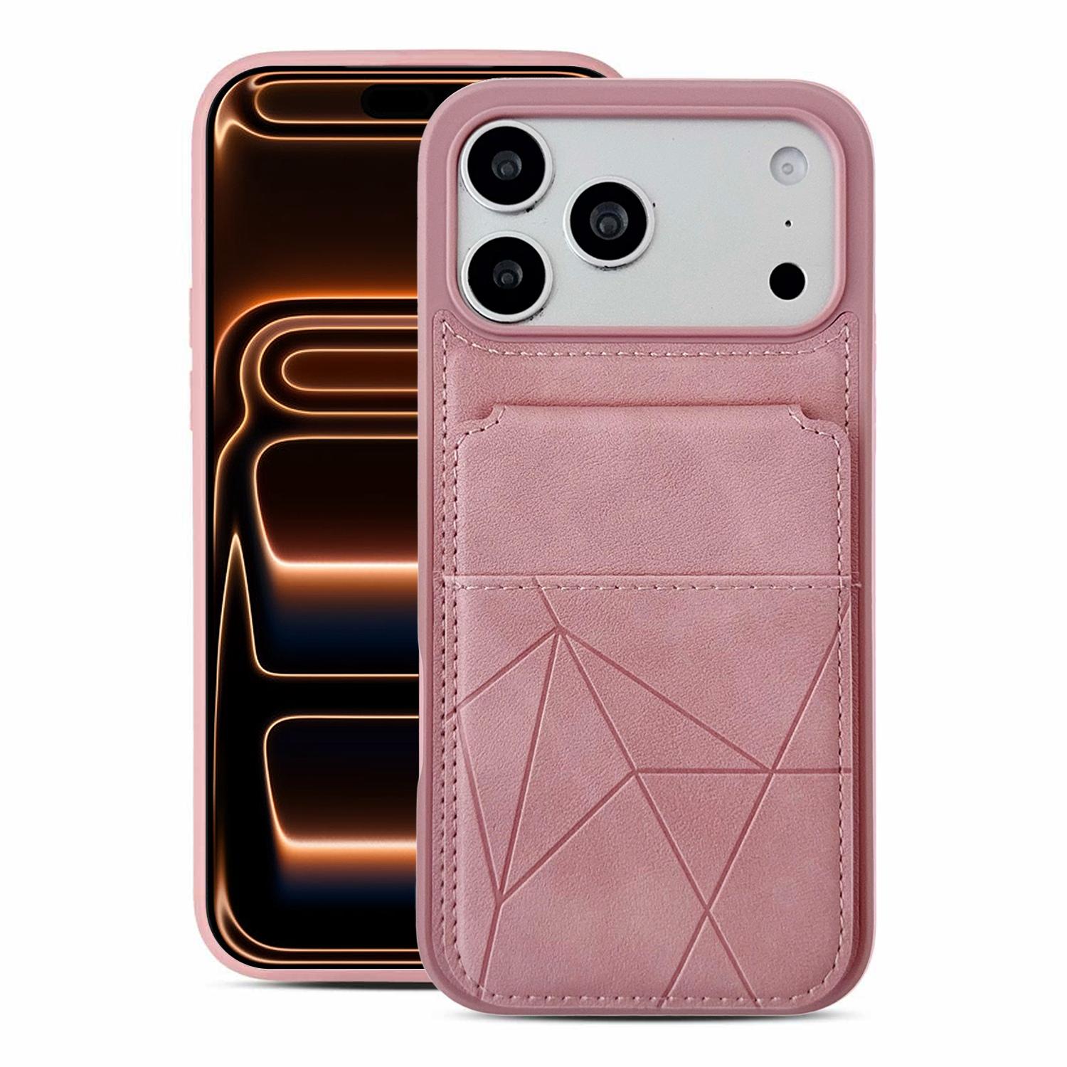For iPhone 17 Pro Multifunctional Vertical Flip Card Wallet Holder Vegan Leather Back Phone Case(Pink) - Shopkiz.com
