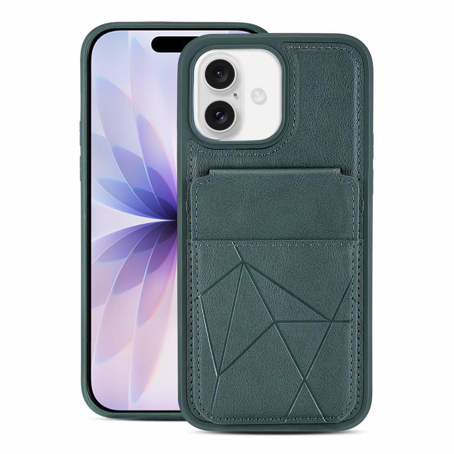 For iPhone 17 Multifunctional Vertical Flip Card Wallet Holder Vegan Leather Back Phone Case(Green) - Shopkiz.com