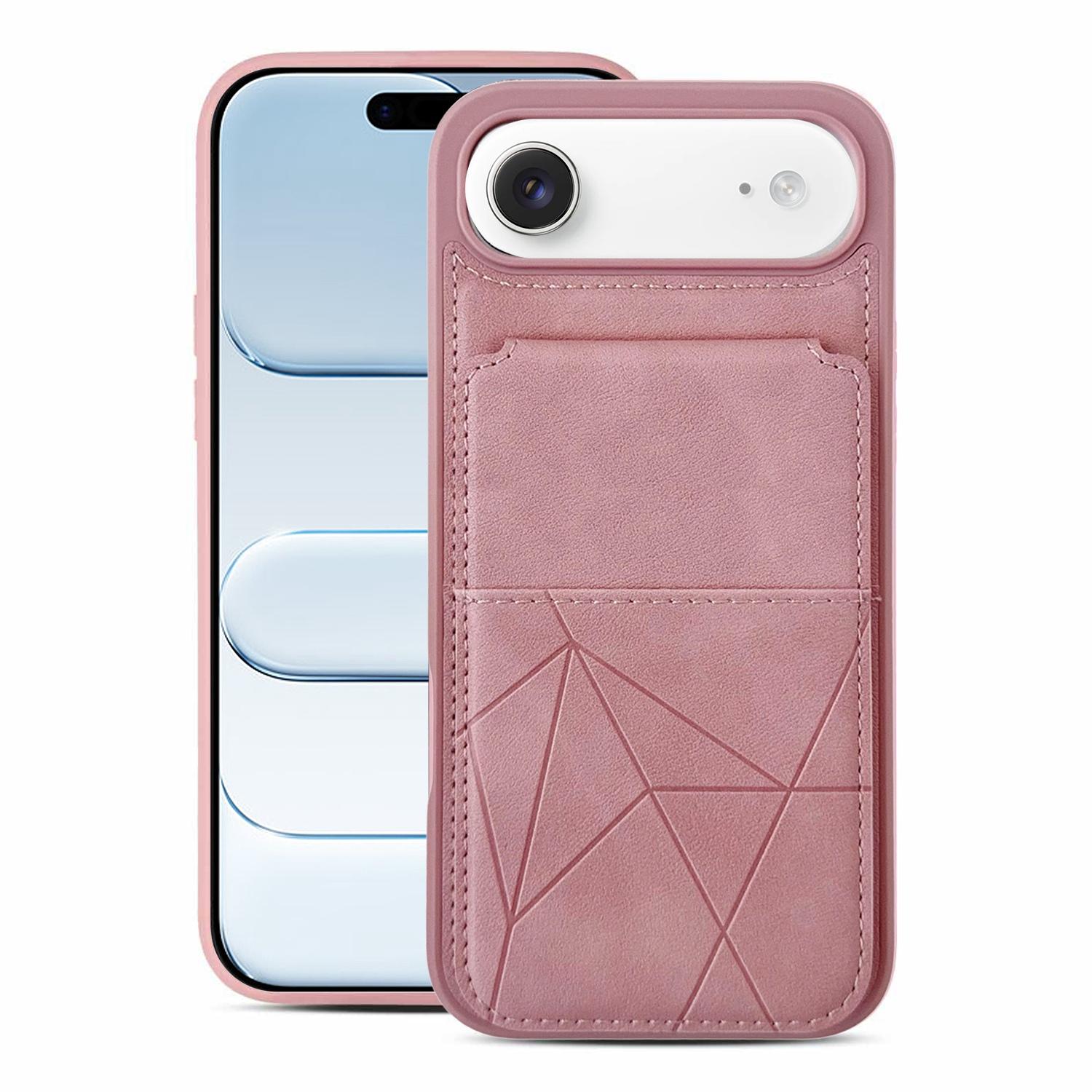 For iPhone Air Multifunctional Vertical Flip Card Wallet Holder Vegan Leather Back Phone Case(Pink) - Shopkiz.com