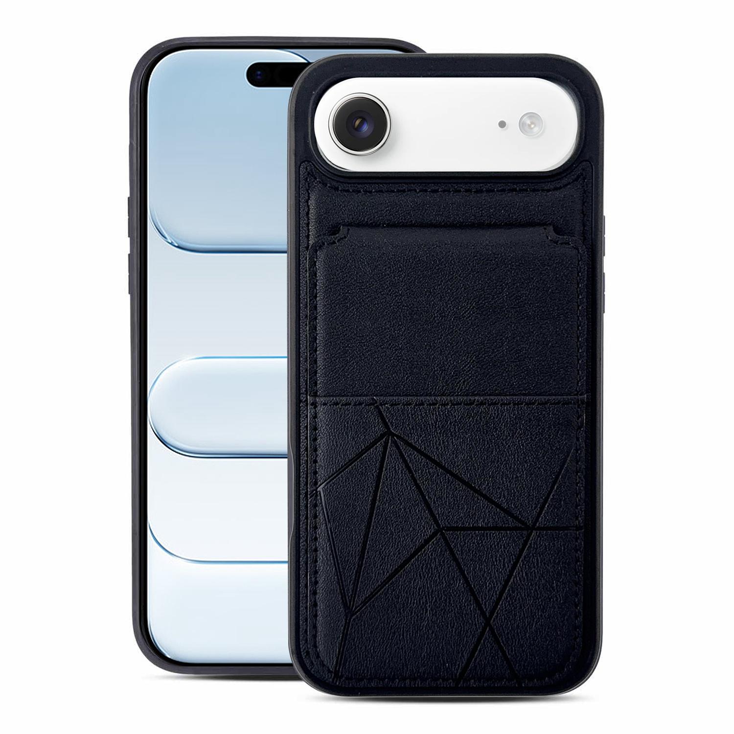 For iPhone Air Multifunctional Vertical Flip Card Wallet Holder Vegan Leather Back Phone Case(Black) - Shopkiz.com