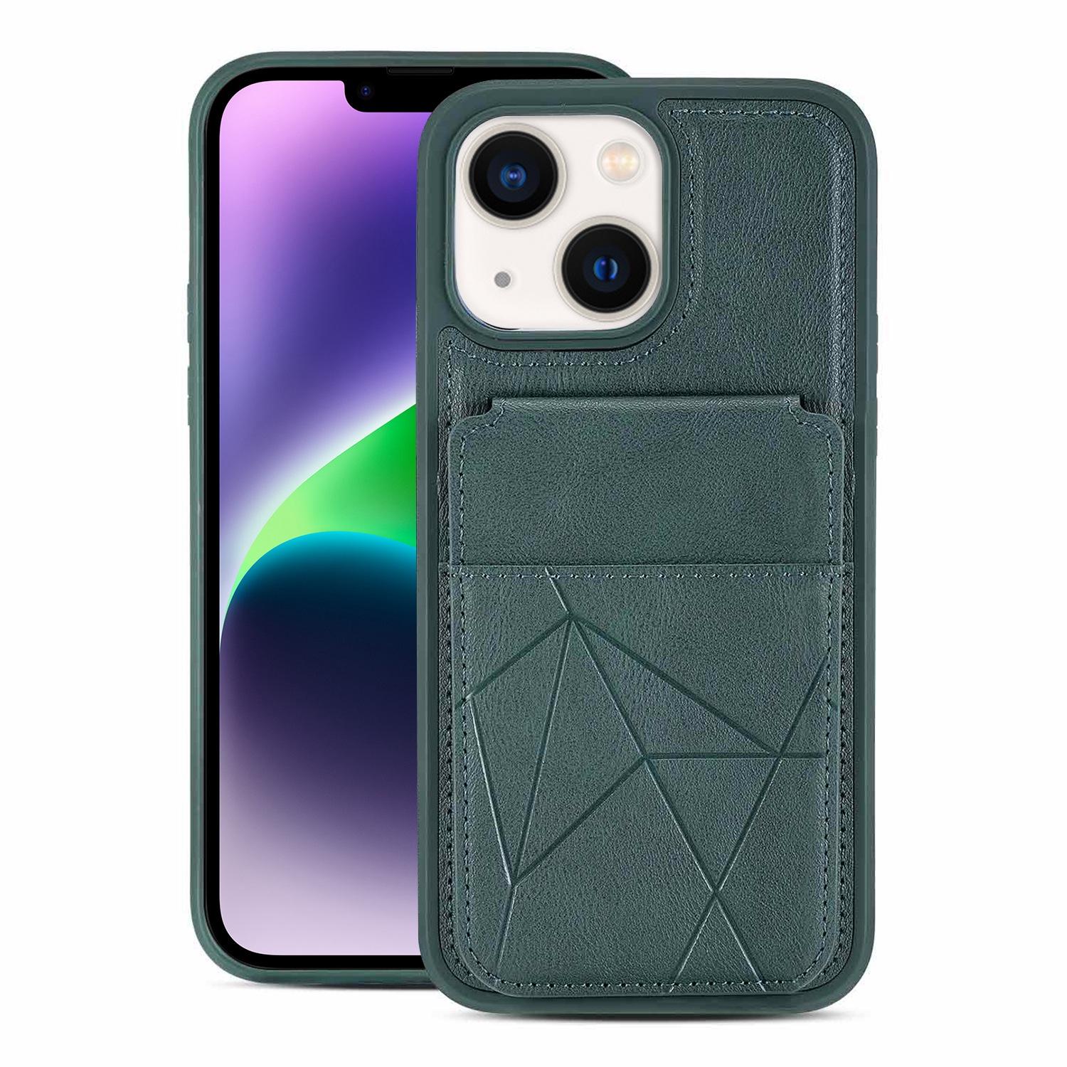 For iPhone 14 Pro Multifunctional Vertical Flip Card Wallet Holder Vegan Leather Back Phone Case(Green) - Shopkiz.com