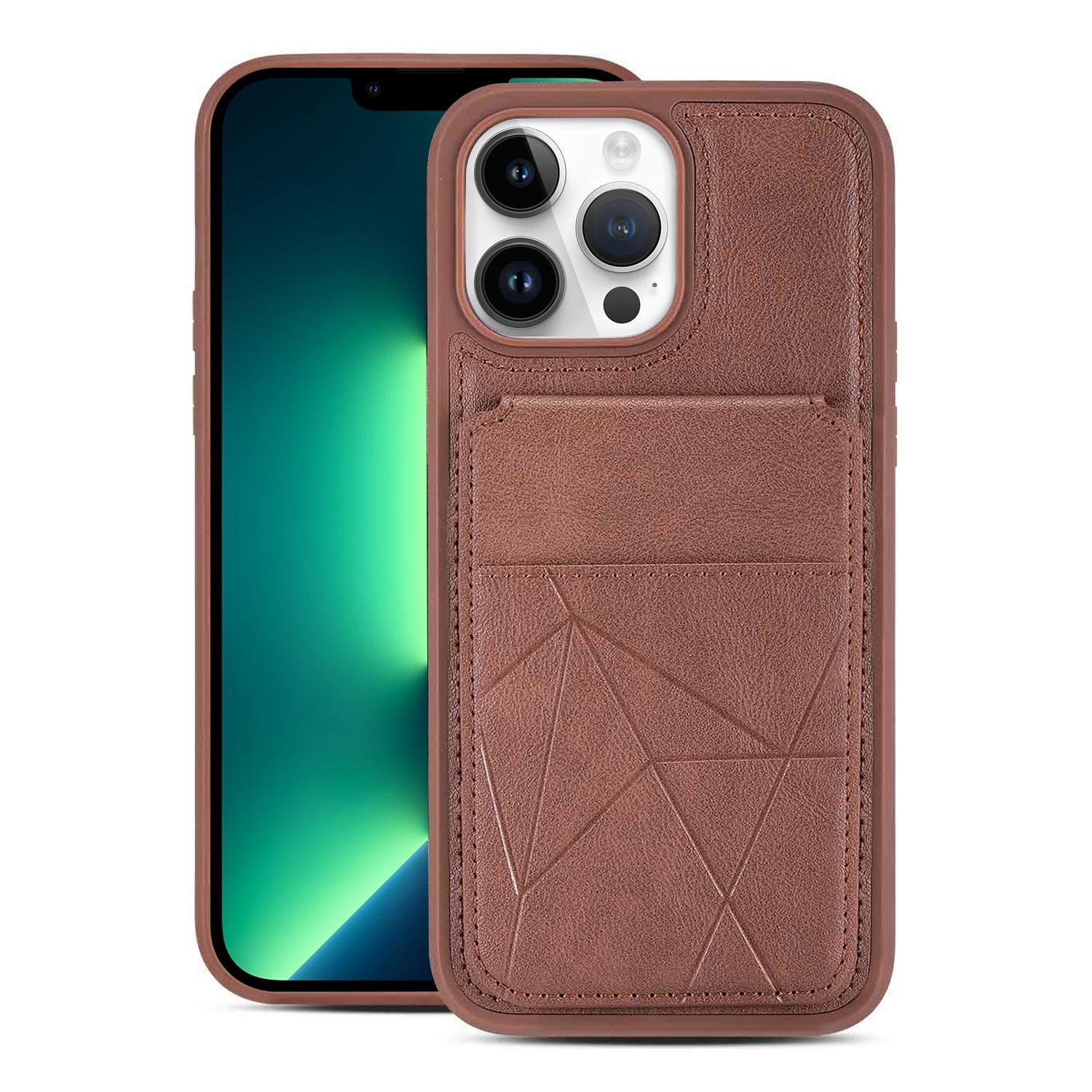 For iPhone 13 Pro Max Multifunctional Vertical Flip Card Wallet Holder Vegan Leather Back Phone Case(Coffee) - Shopkiz.com