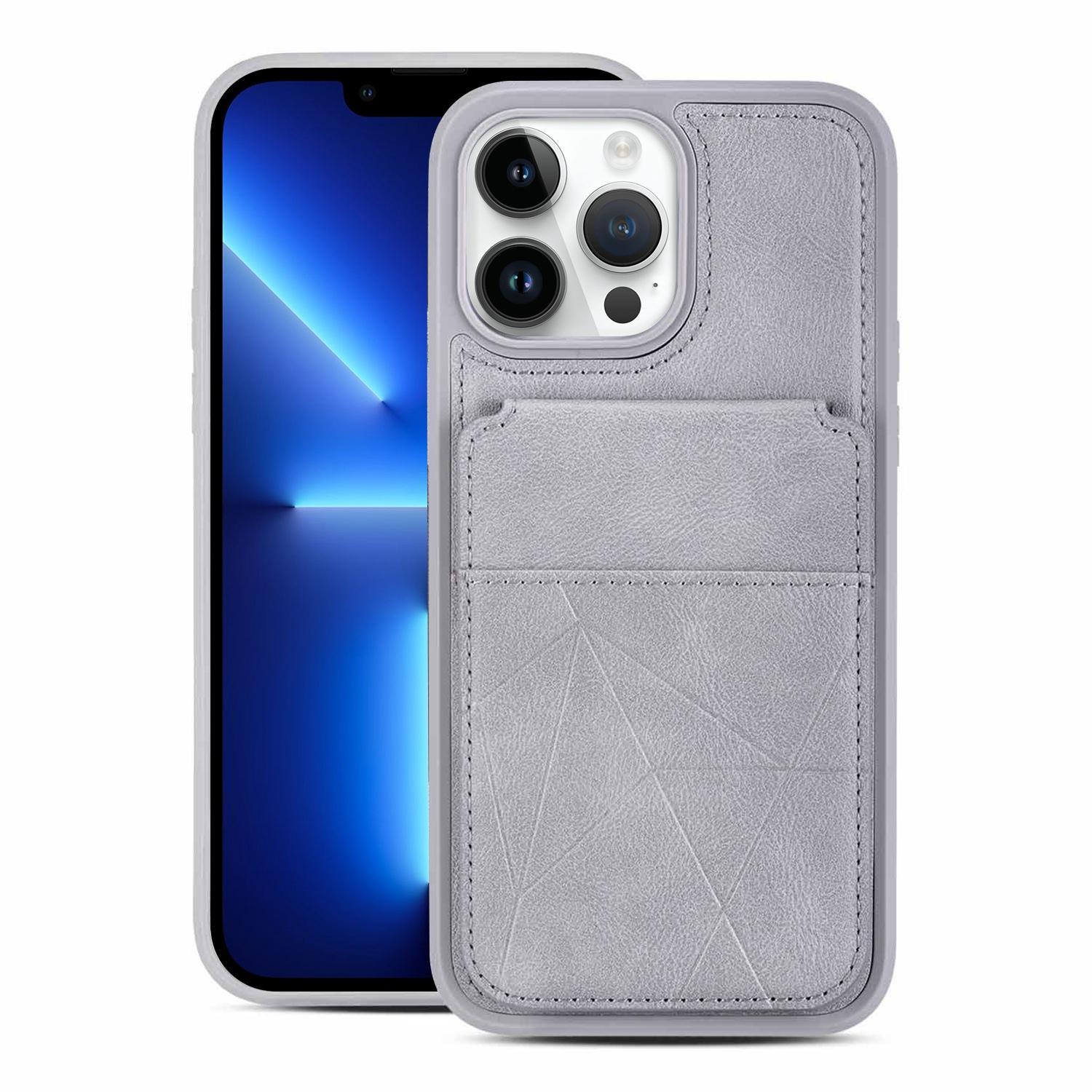 For iPhone 13 Pro Multifunctional Vertical Flip Card Wallet Holder Vegan Leather Back Phone Case(Grey) - Shopkiz.com