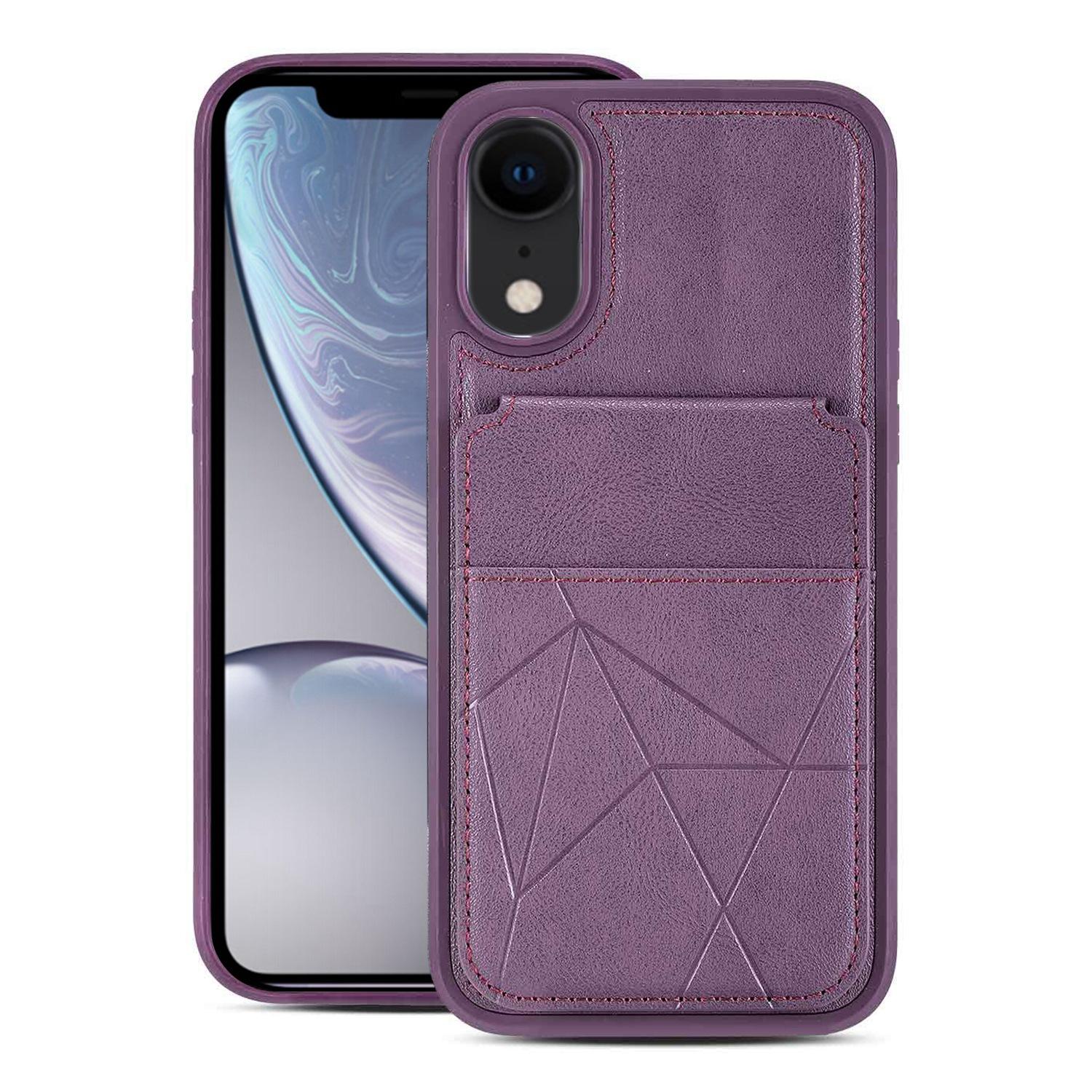 For iPhone XR Multifunctional Vertical Flip Card Wallet Holder Vegan Leather Back Phone Case(Purple) - Shopkiz.com