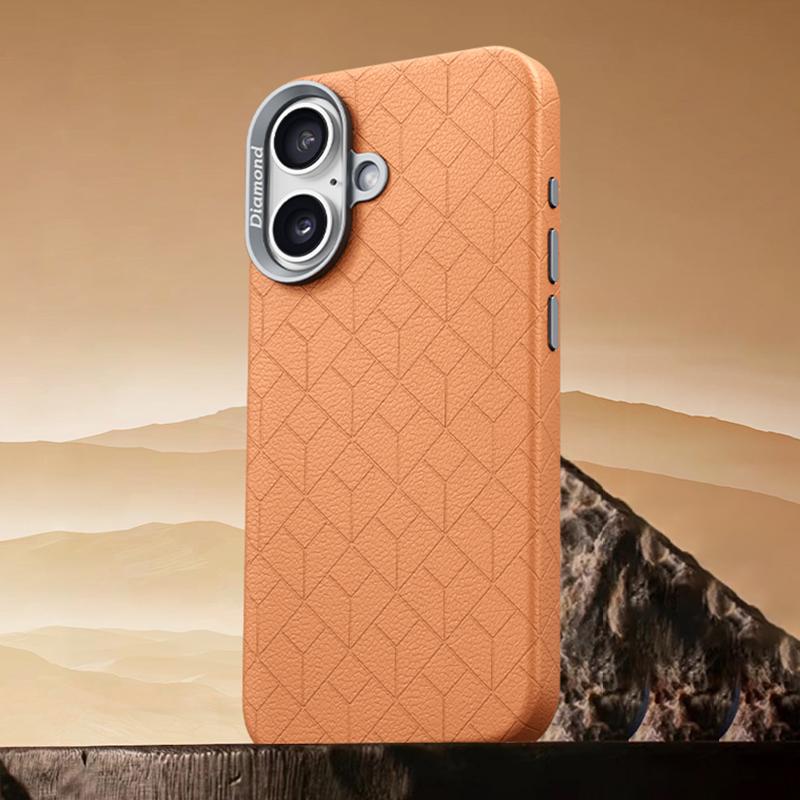 For iPhone 17 Rubik Cube Series Embossed Grid Pattern Magnetic Phone Case(Brown) - Shopkiz.com