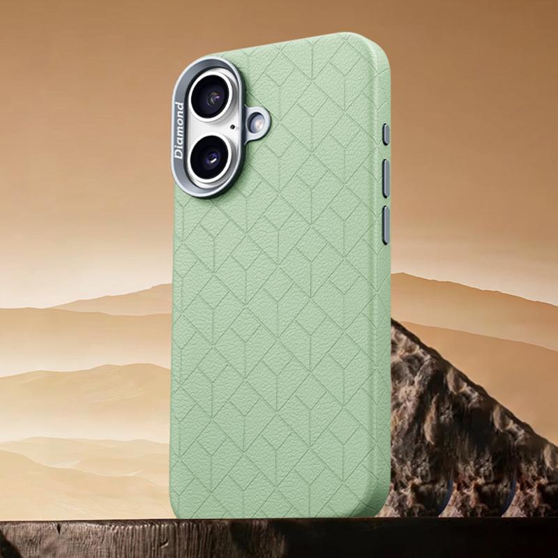 For iPhone 17 Rubik Cube Series Embossed Grid Pattern Magnetic Phone Case(Matcha Green) - Shopkiz.com