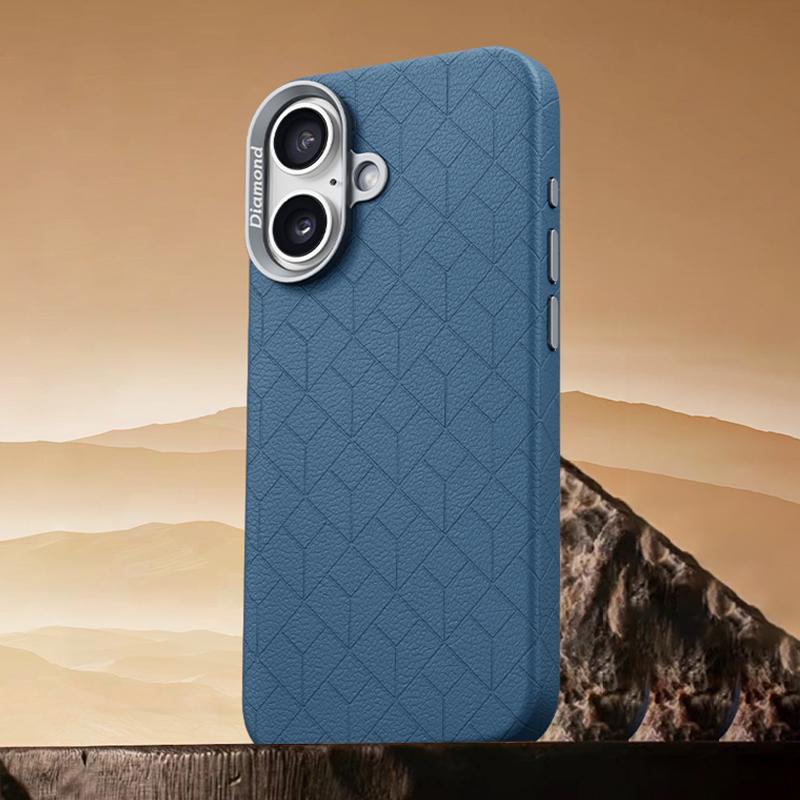 For iPhone 17 Rubik Cube Series Embossed Grid Pattern Magnetic Phone Case(Blue) - Shopkiz.com