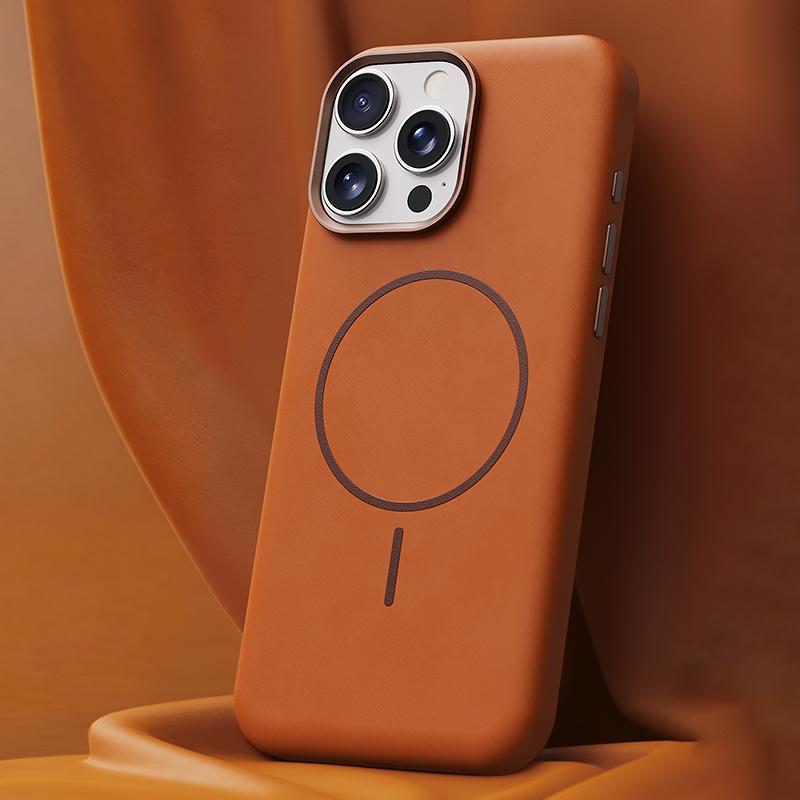 For iPhone 16 Pro Max Elephant Leather Full Coverage Magnetic Microfiber Leather PC Phone Case(Orange) - Shopkiz.com