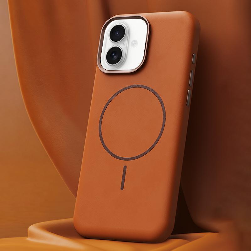 For iPhone 16 Plus Elephant Leather Full Coverage Magnetic Microfiber Leather PC Phone Case(Orange) - Shopkiz.com
