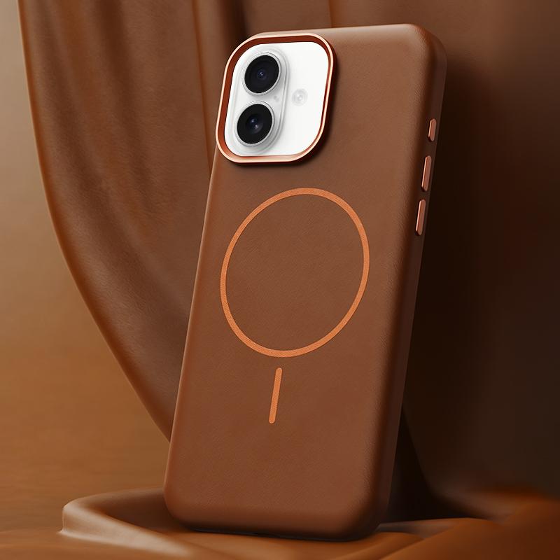For iPhone 16 Plus Elephant Leather Full Coverage Magnetic Microfiber Leather PC Phone Case(Brown) - Shopkiz.com